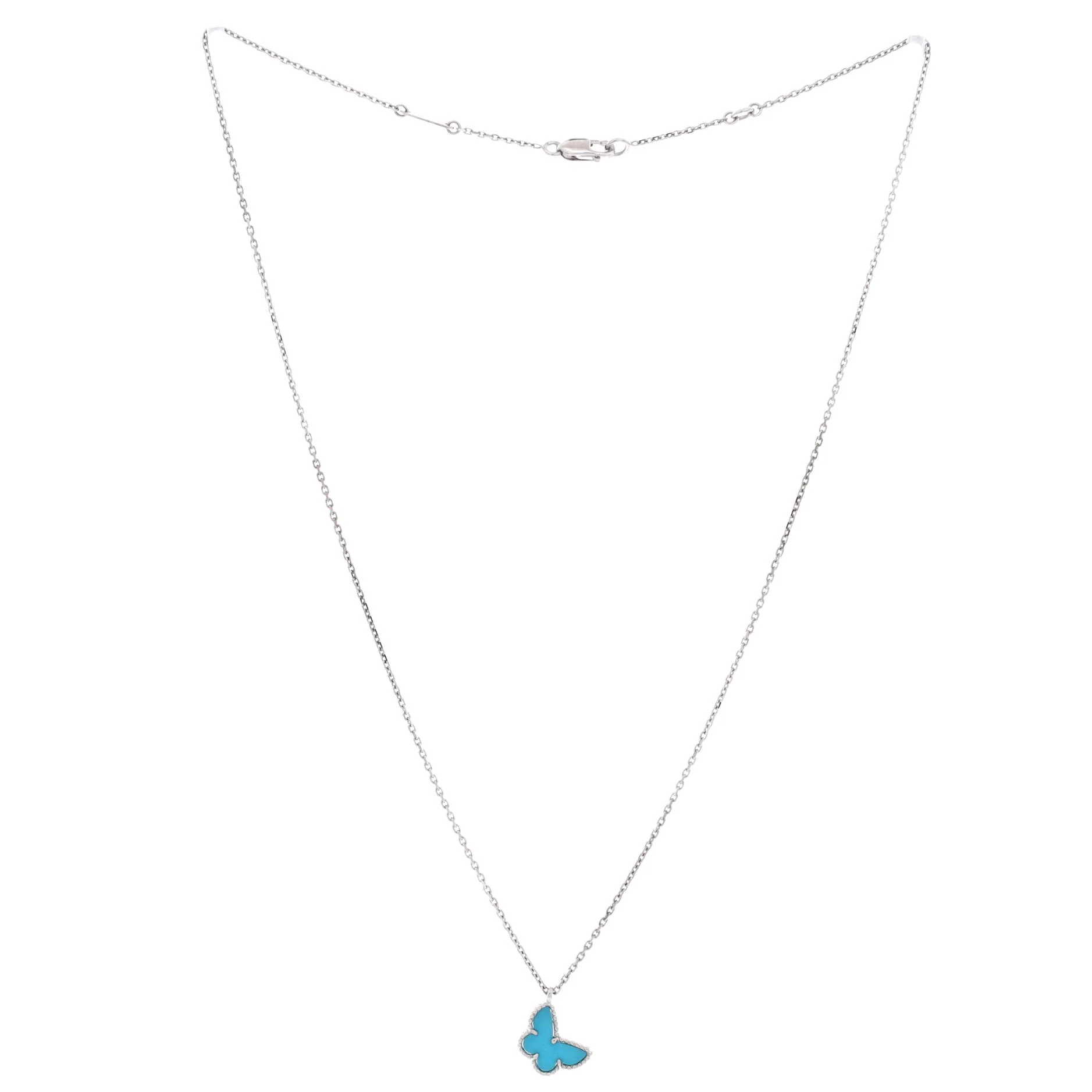 Sweet Alhambra Butterfly Pendant Necklace 18K White Gold with Turquoise - Image 2