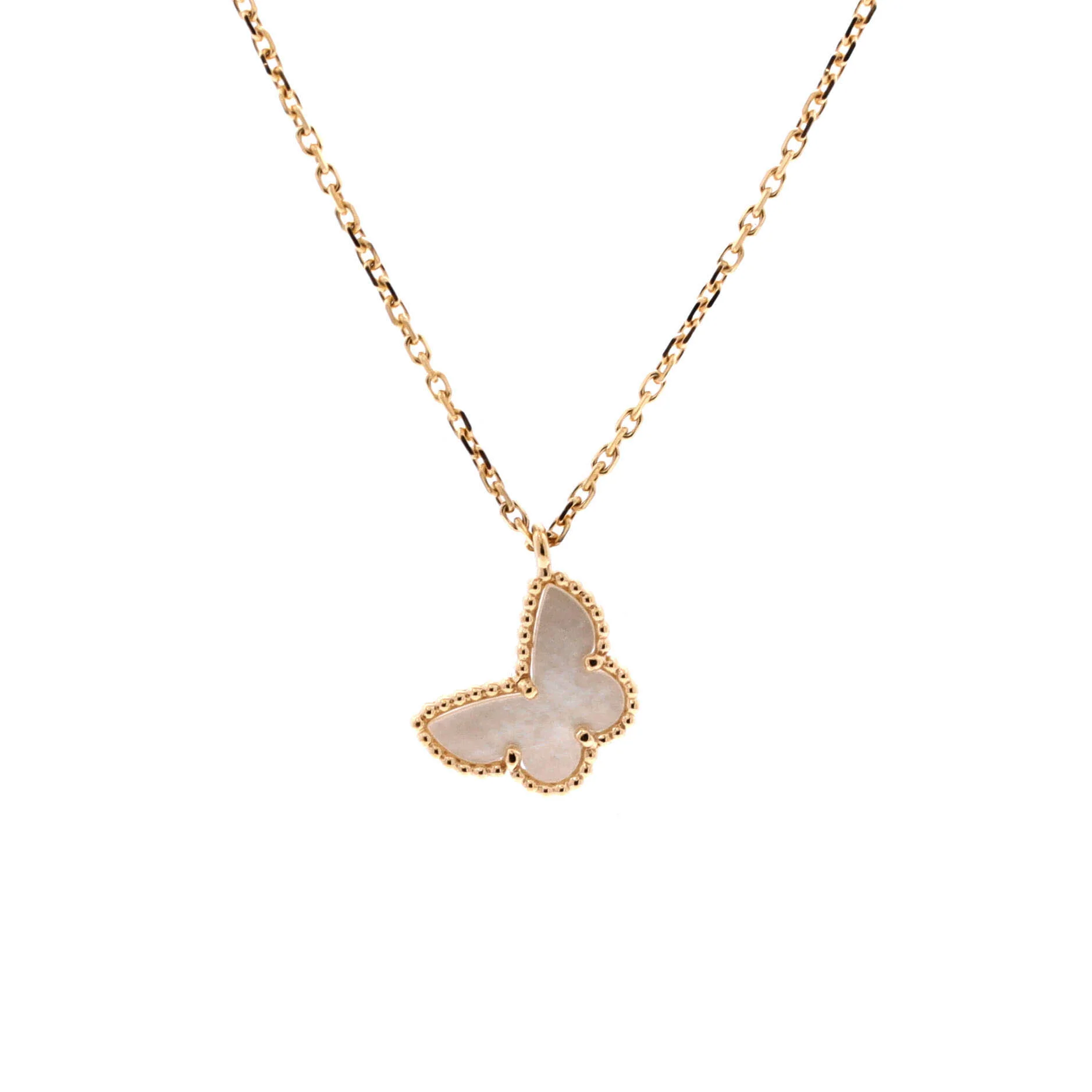 Sweet Alhambra Butterfly Pendant Necklace 18K Yellow Gold and Mother of Pearl