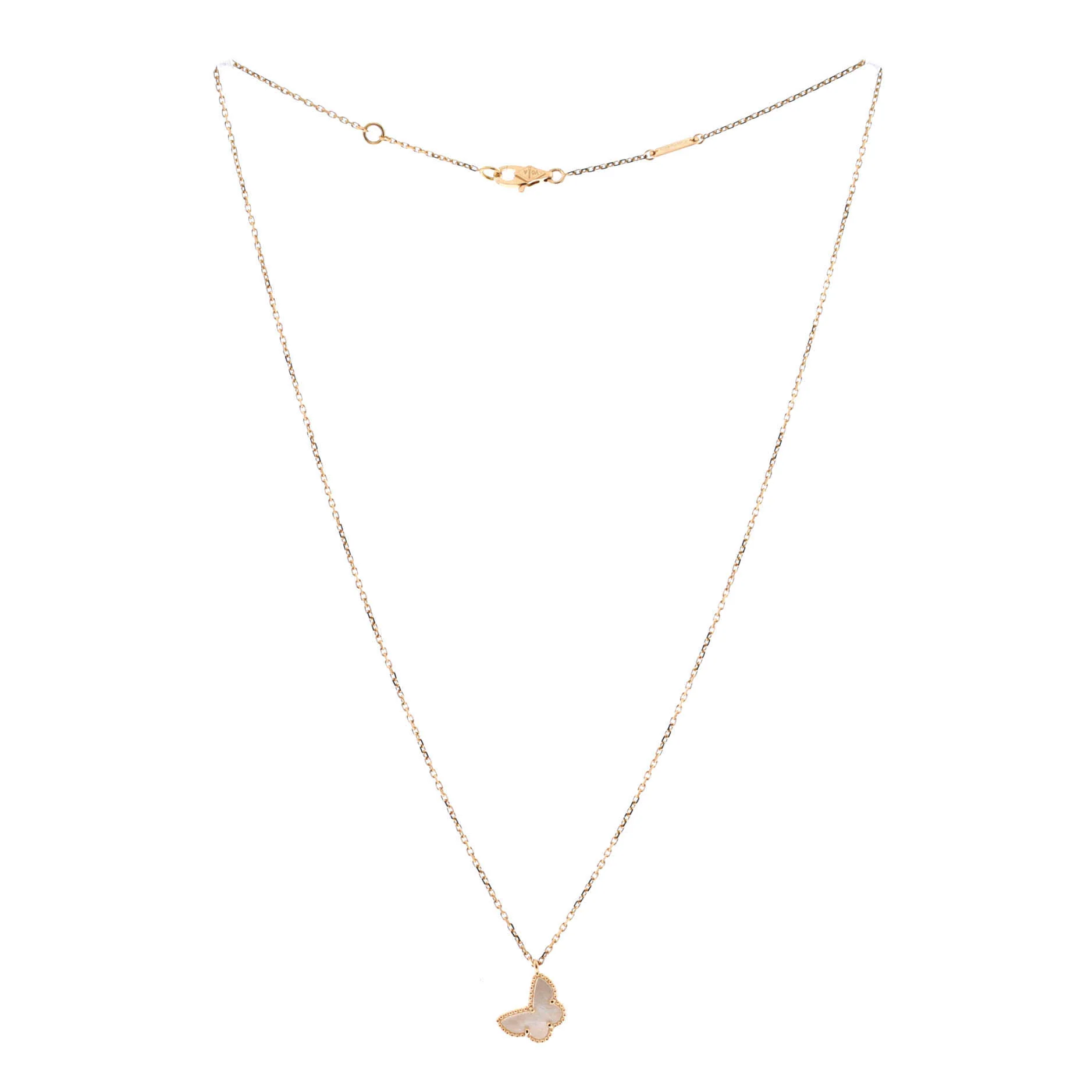 Sweet Alhambra Butterfly Pendant Necklace 18K Yellow Gold and Mother of Pearl - Image 3