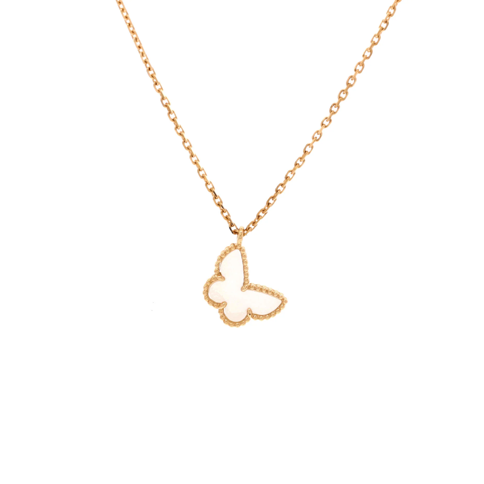Sweet Alhambra Butterfly Pendant Necklace 18K Yellow Gold and Mother of Pearl