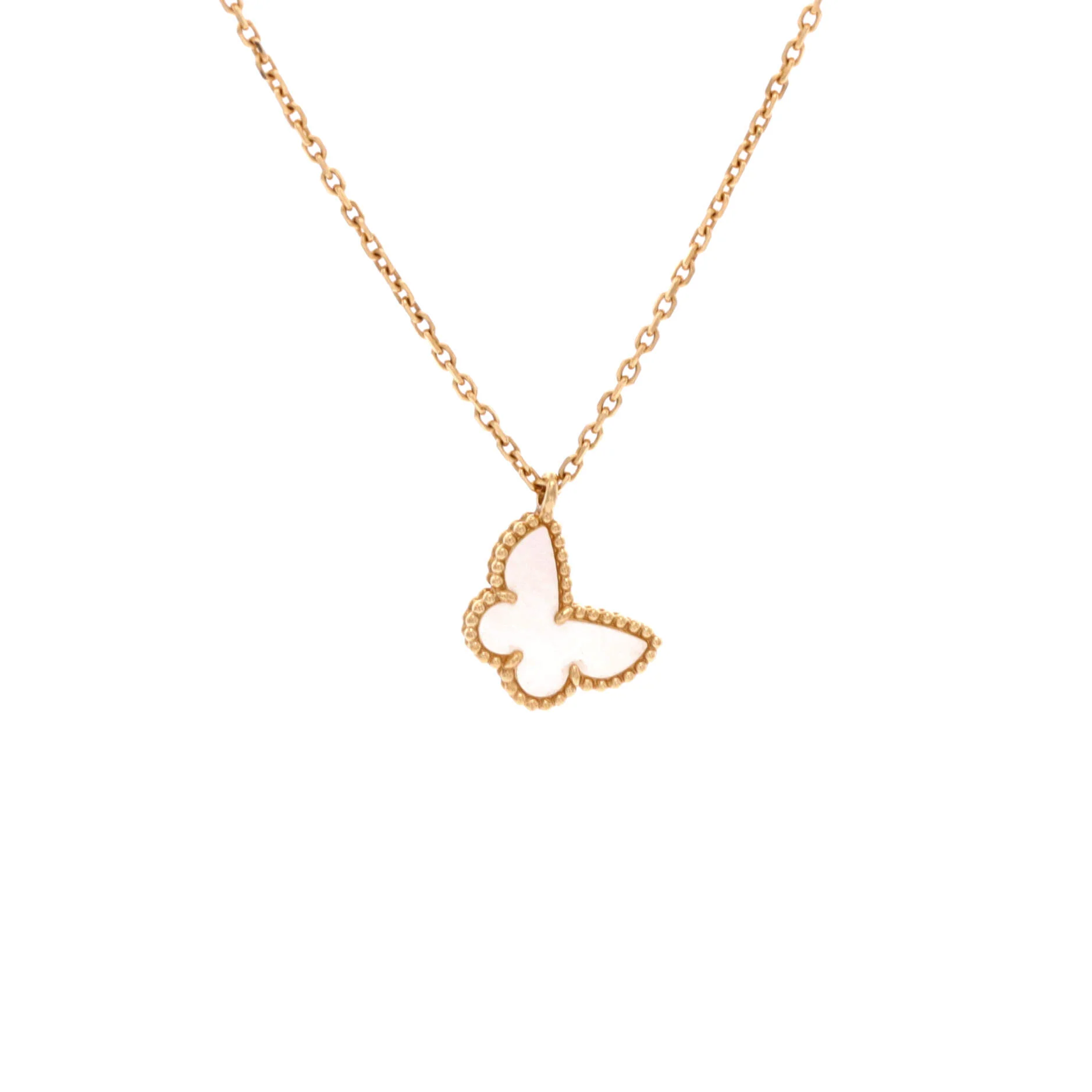 Sweet Alhambra Butterfly Pendant Necklace 18K Yellow Gold and Mother of Pearl