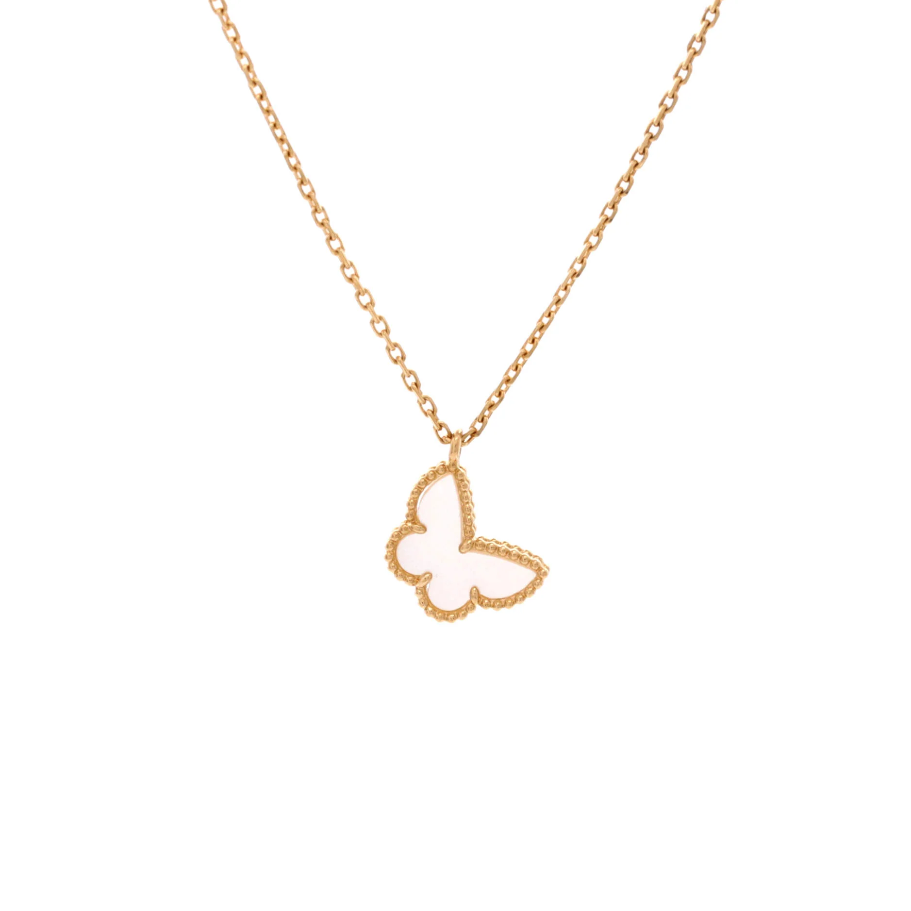 Sweet Alhambra Butterfly Pendant Necklace 18K Yellow Gold and Mother of Pearl