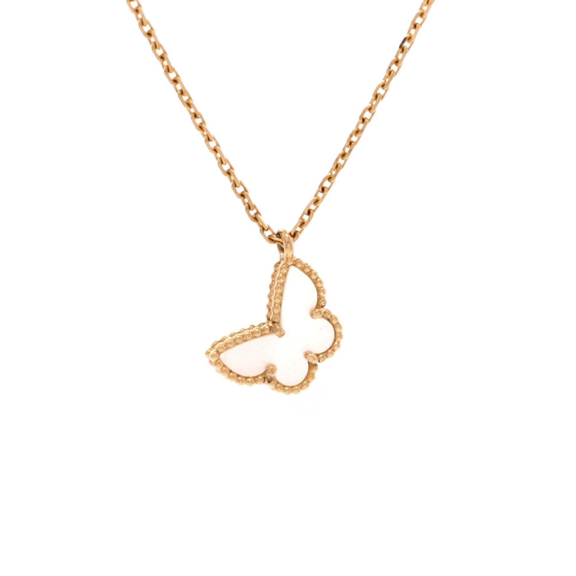 Sweet Alhambra Butterfly Pendant Necklace 18K Yellow Gold and Mother of Pearl