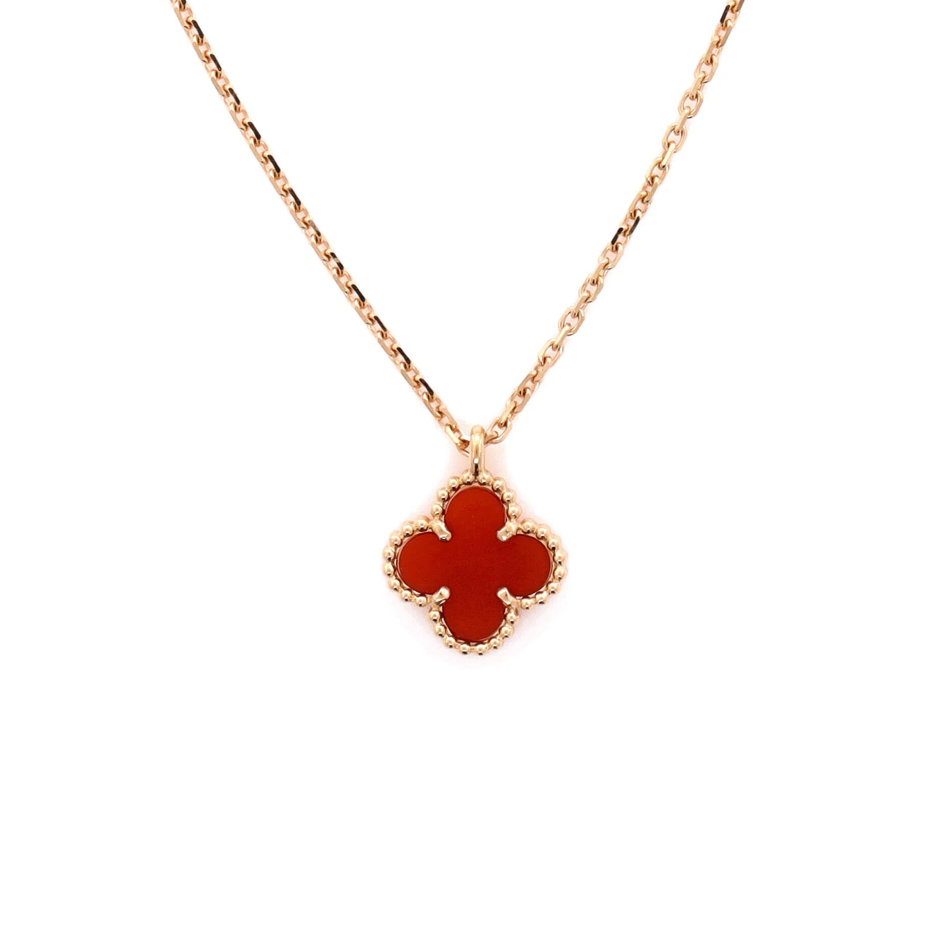 Sweet Alhambra Pendant Necklace 18K Rose Gold and Carnelian - Image 4