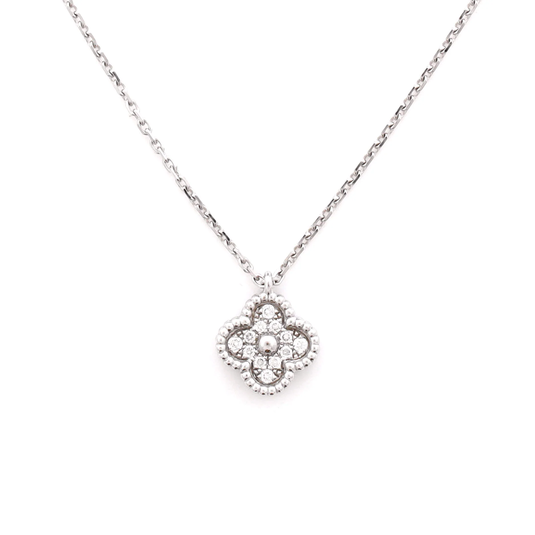 Sweet Alhambra Pendant Necklace 18K White Gold with Diamonds - Image 4