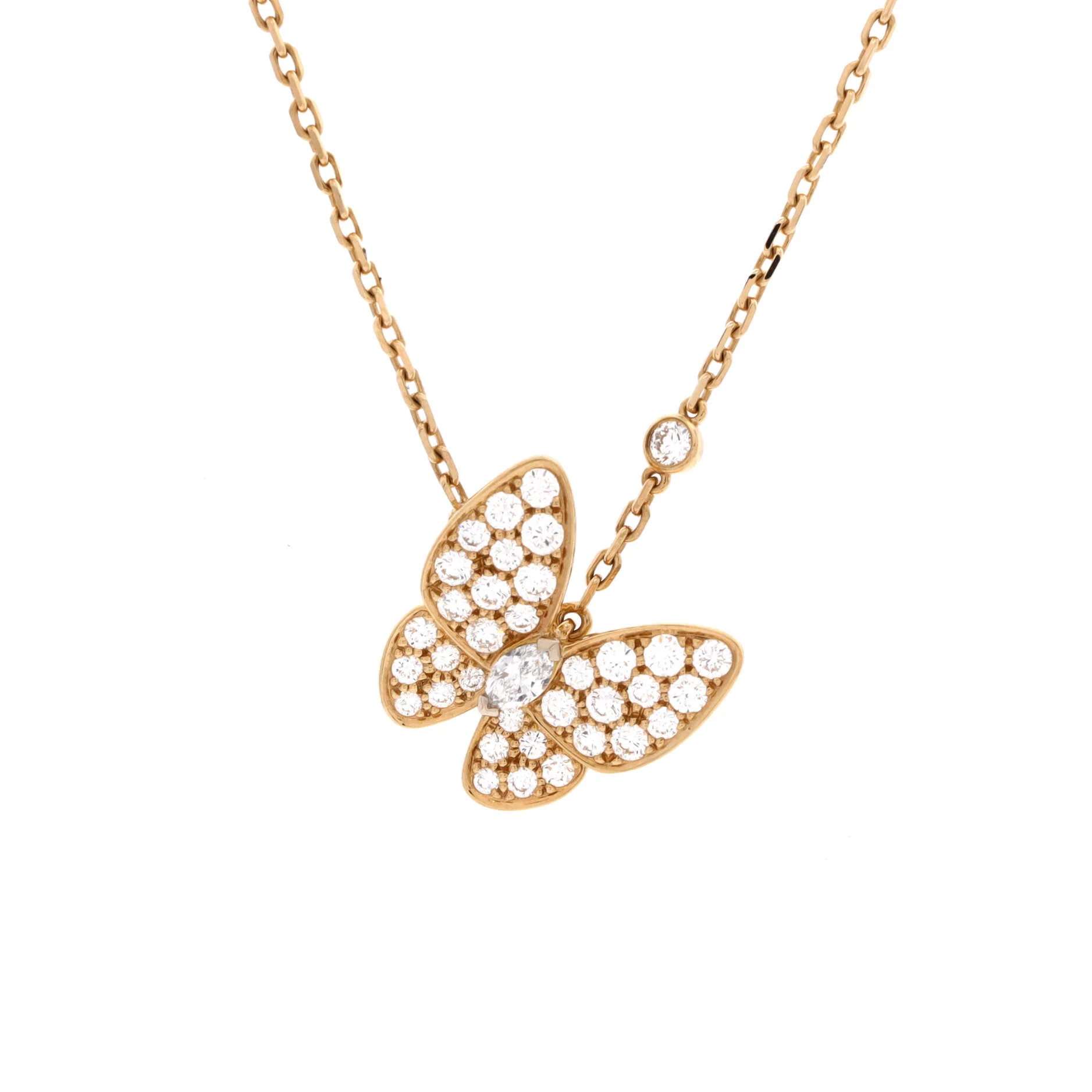 Two Butterfly Pendant Necklace 18K Yellow Gold with Diamonds