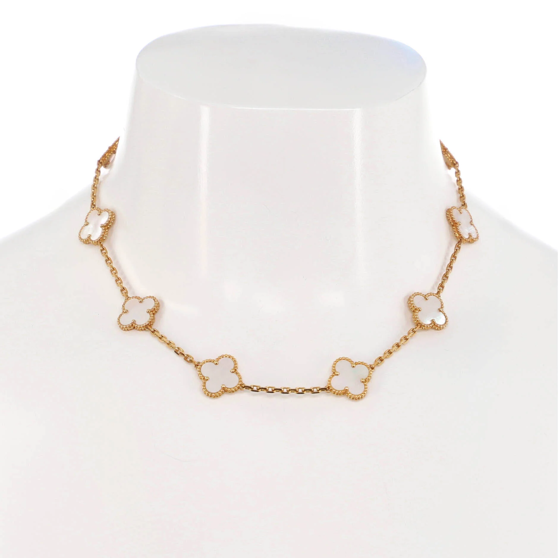 Vintage Alhambra 10 Motifs Necklace 18K Yellow Gold and Mother of Pearl - Image 5