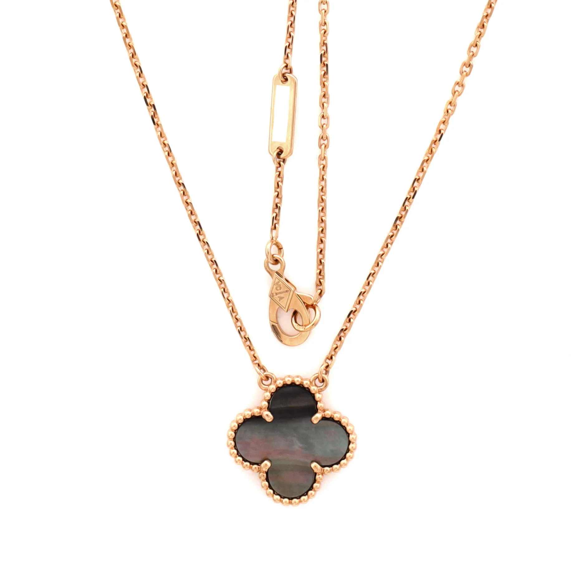 Vintage Alhambra Pendant Necklace 18K Rose Gold and Grey Mother of Pearl - Image 3