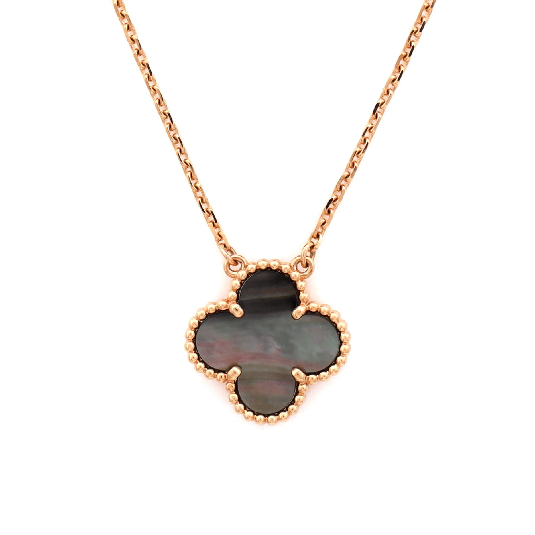 Vintage Alhambra Pendant Necklace 18K Rose Gold and Grey Mother of Pearl - Image 4