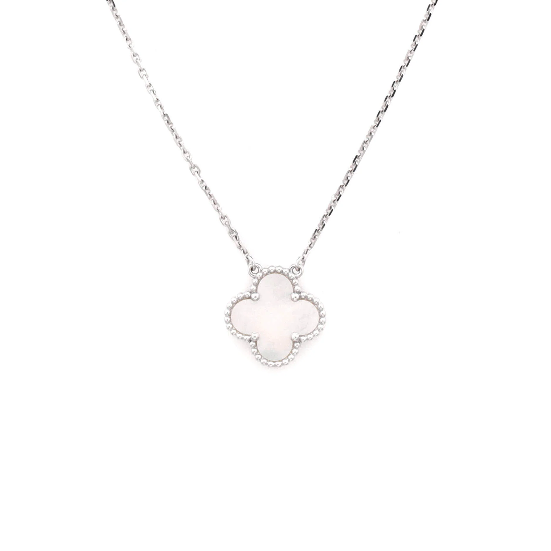 Vintage Alhambra Pendant Necklace 18K White Gold and Mother of Pearl