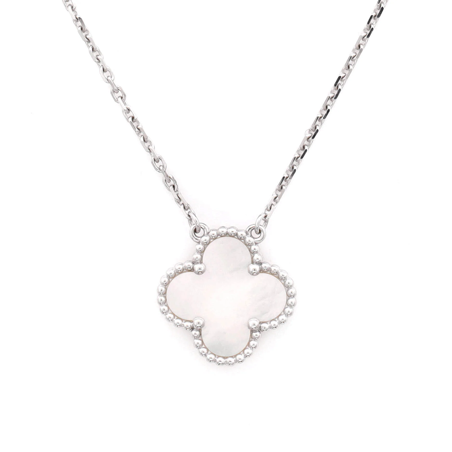 Vintage Alhambra Pendant Necklace 18K White Gold and Mother of Pearl - Image 4
