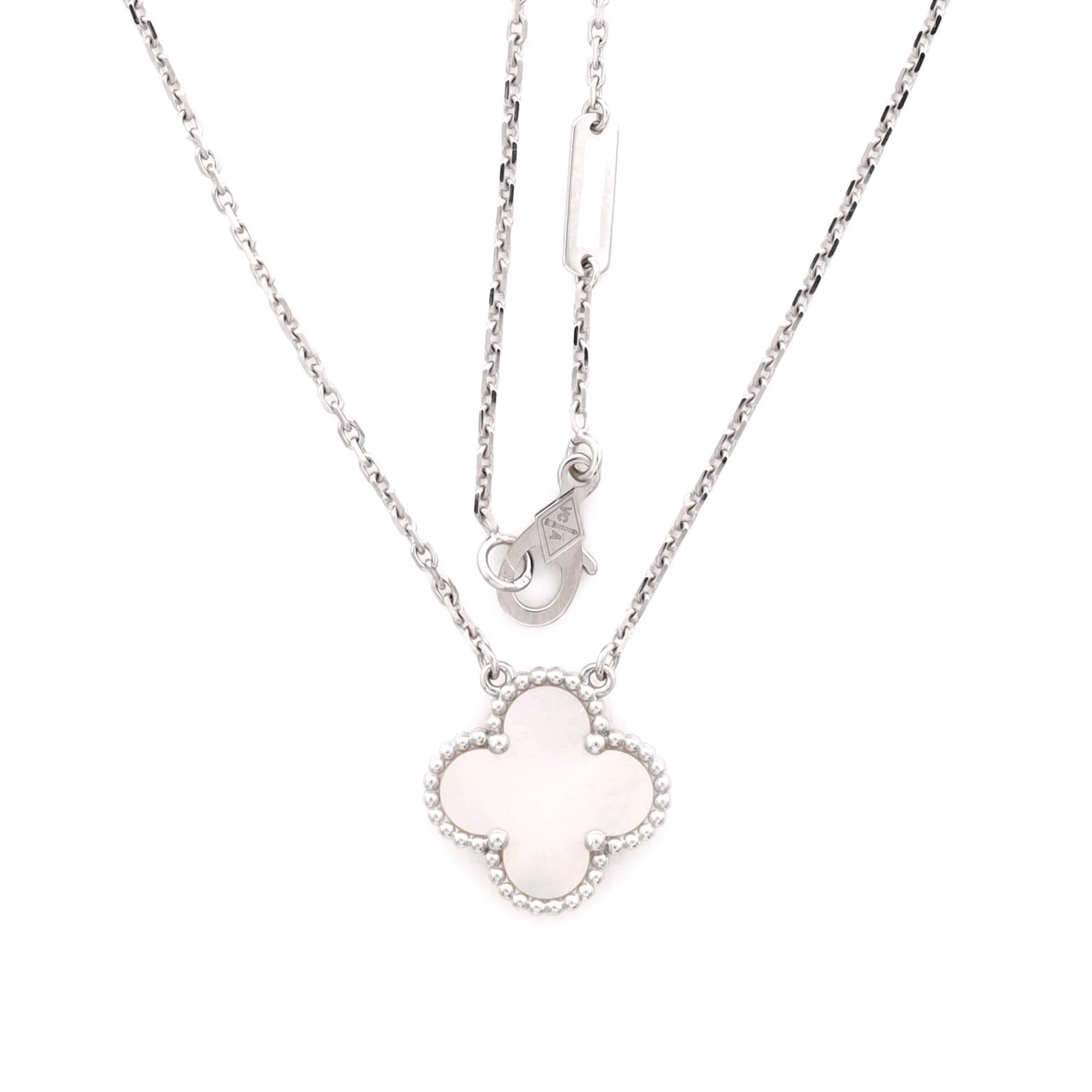 Vintage Alhambra Pendant Necklace 18K White Gold and Mother of Pearl - Image 3