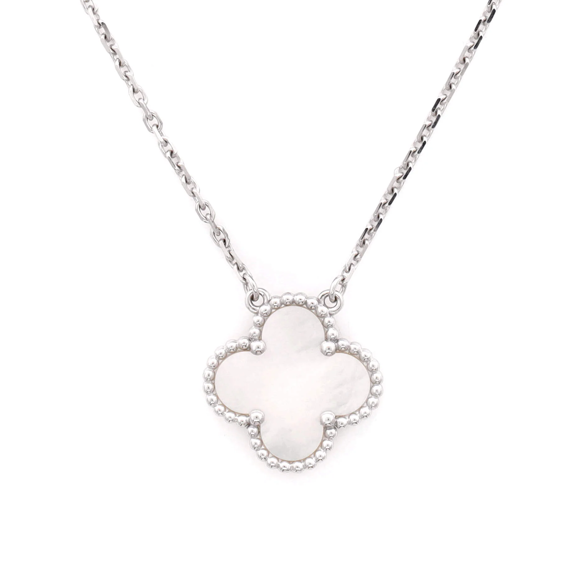 Vintage Alhambra Pendant Necklace 18K White Gold and Mother of Pearl - Image 4