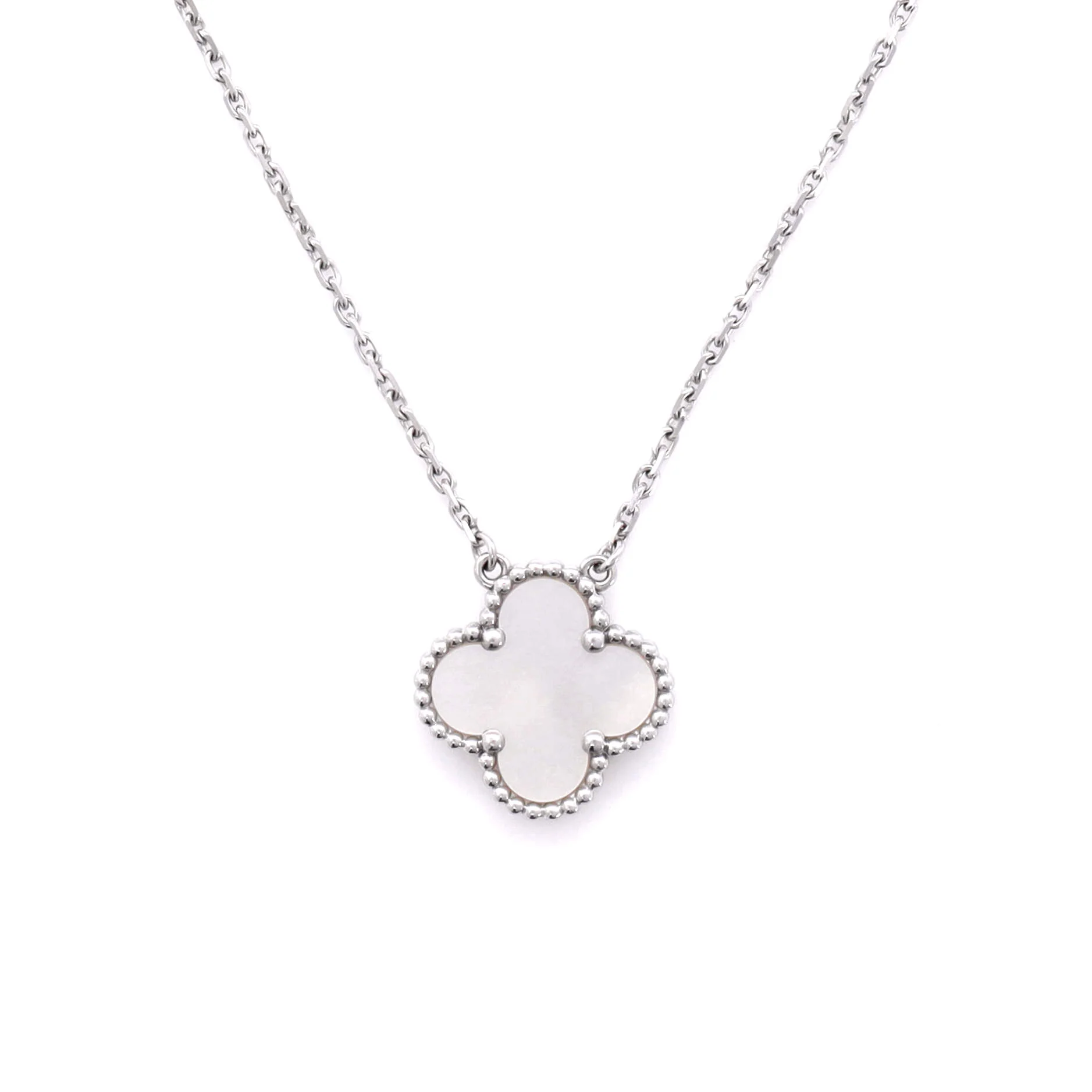 Vintage Alhambra Pendant Necklace 18K White Gold and Mother of Pearl - Image 4