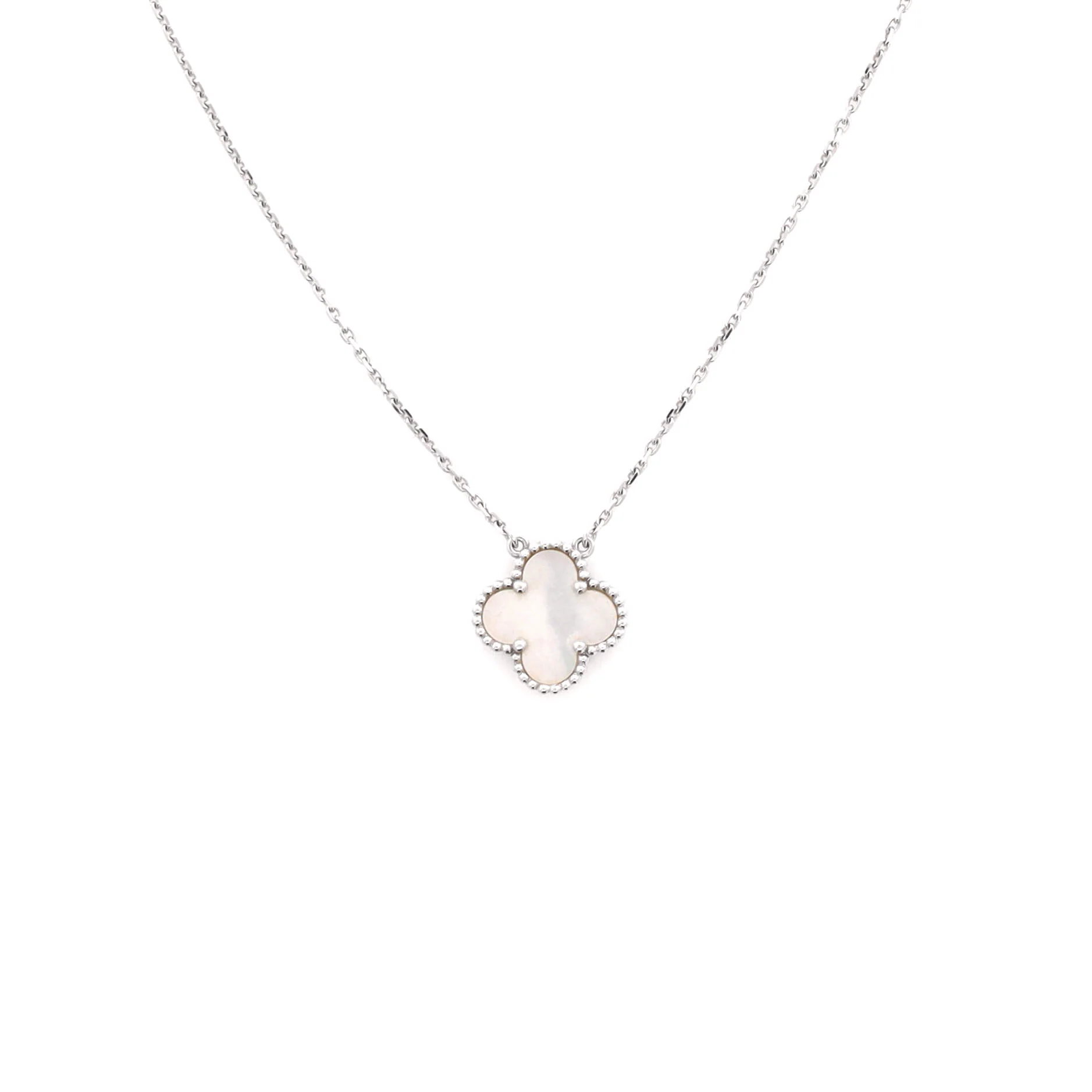 Vintage Alhambra Pendant Necklace 18K White Gold and Mother of Pearl