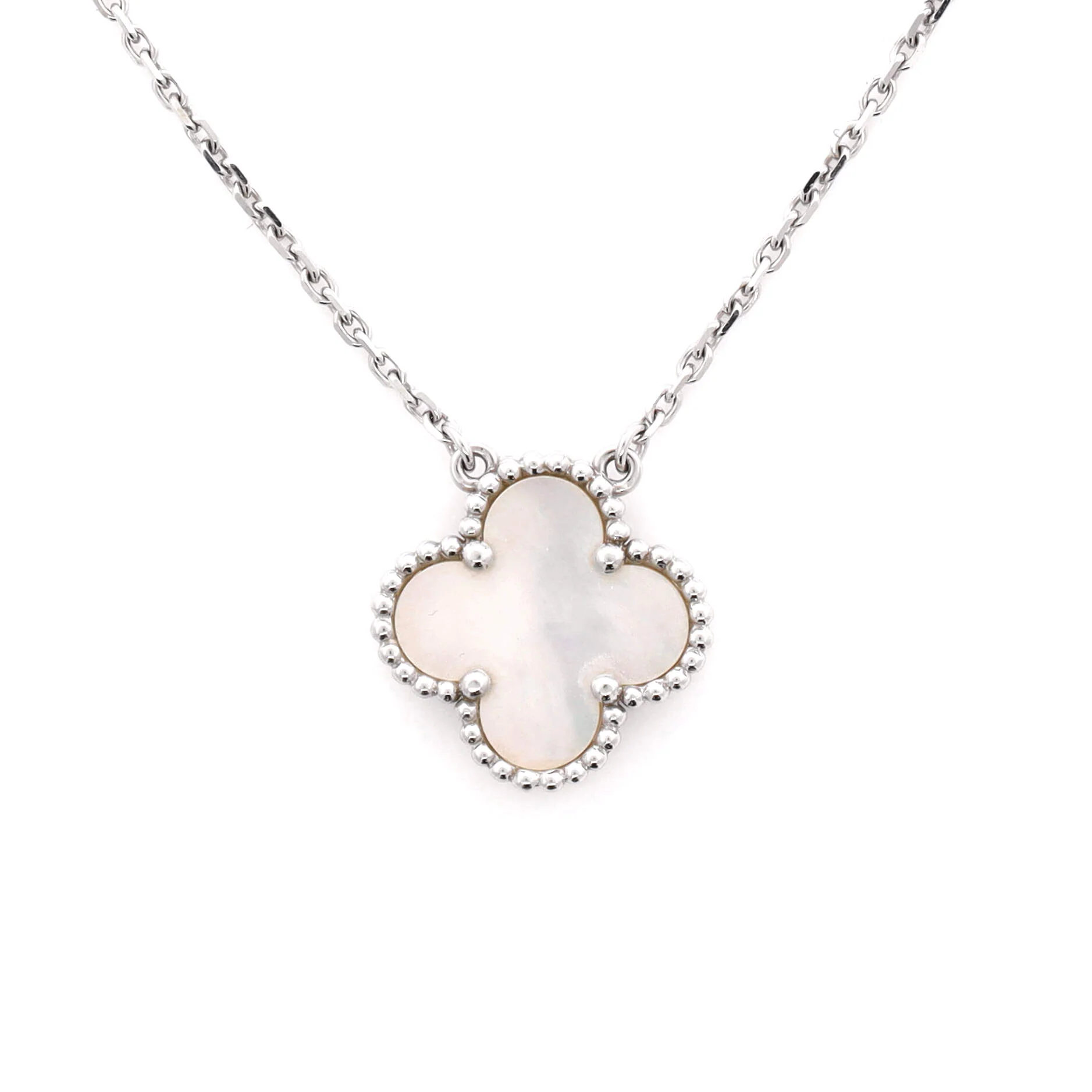 Vintage Alhambra Pendant Necklace 18K White Gold and Mother of Pearl - Image 3