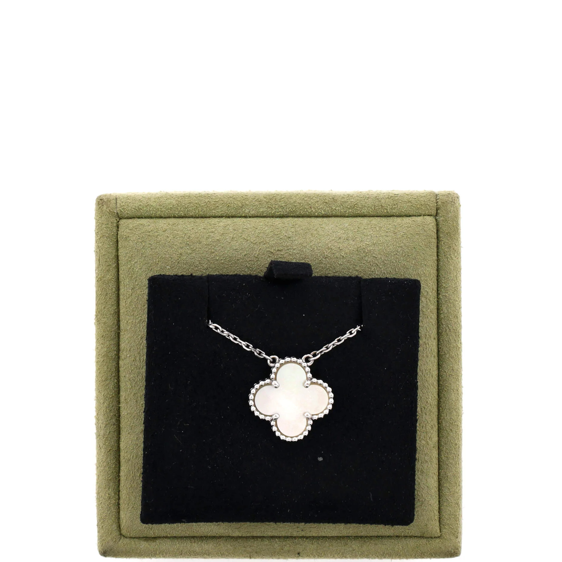 Vintage Alhambra Pendant Necklace 18K White Gold and Mother of Pearl - Image 2