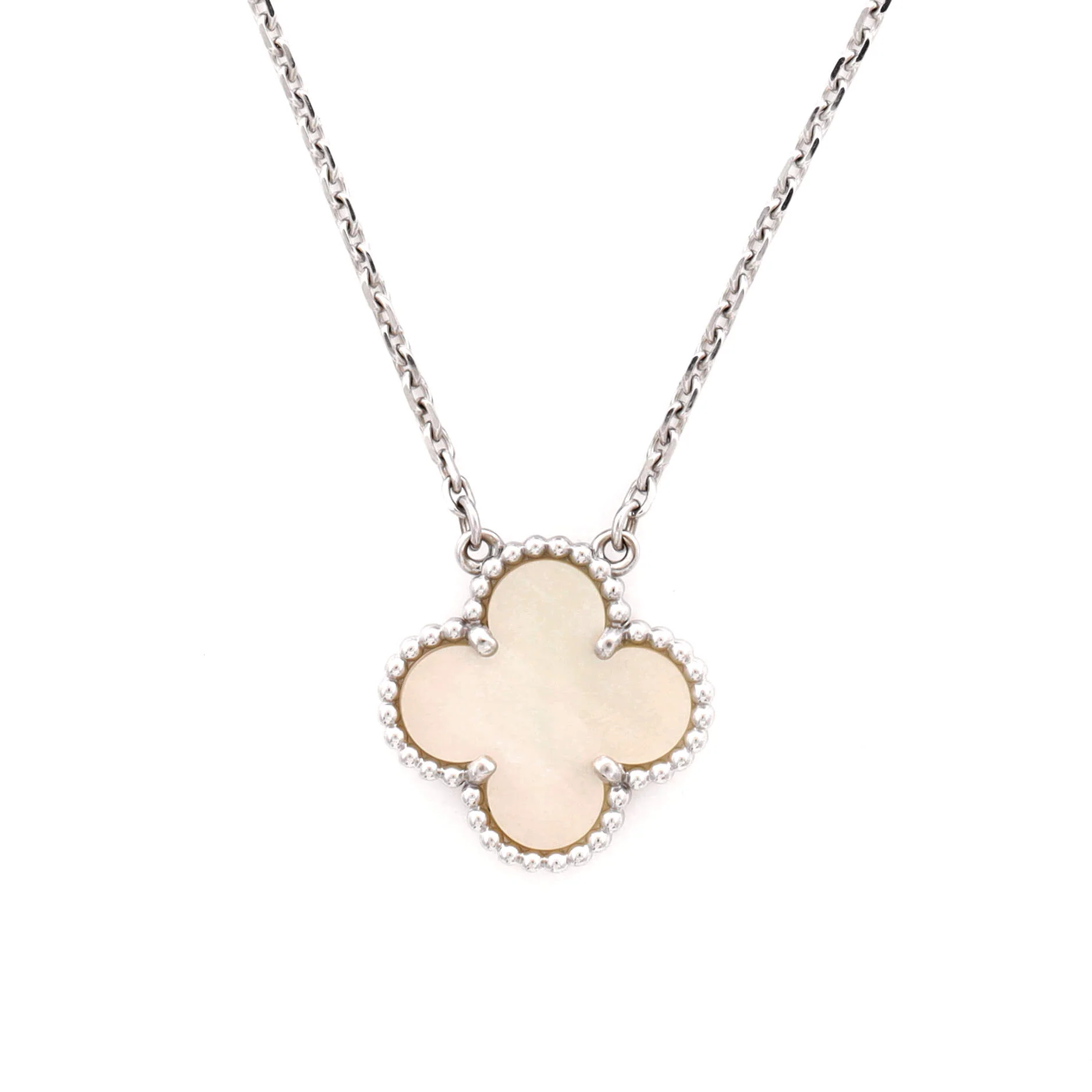 Vintage Alhambra Pendant Necklace 18K White Gold and Mother of Pearl - Image 4