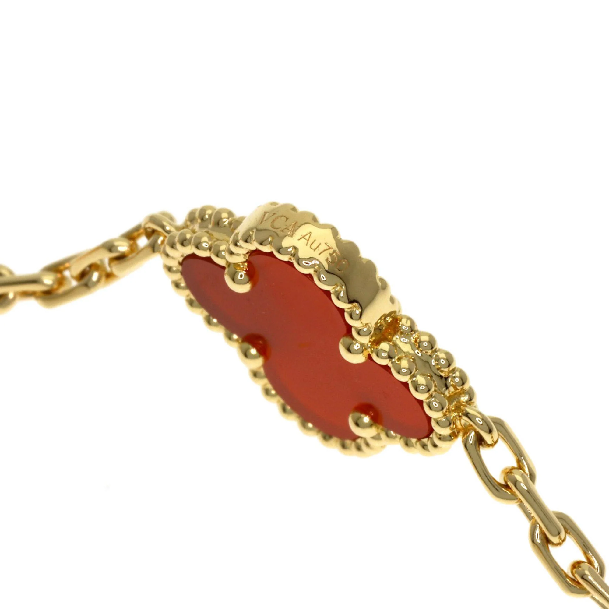 Vintage Alhambra Pendant Necklace 18K Yellow Gold and Carnelian - Image 5