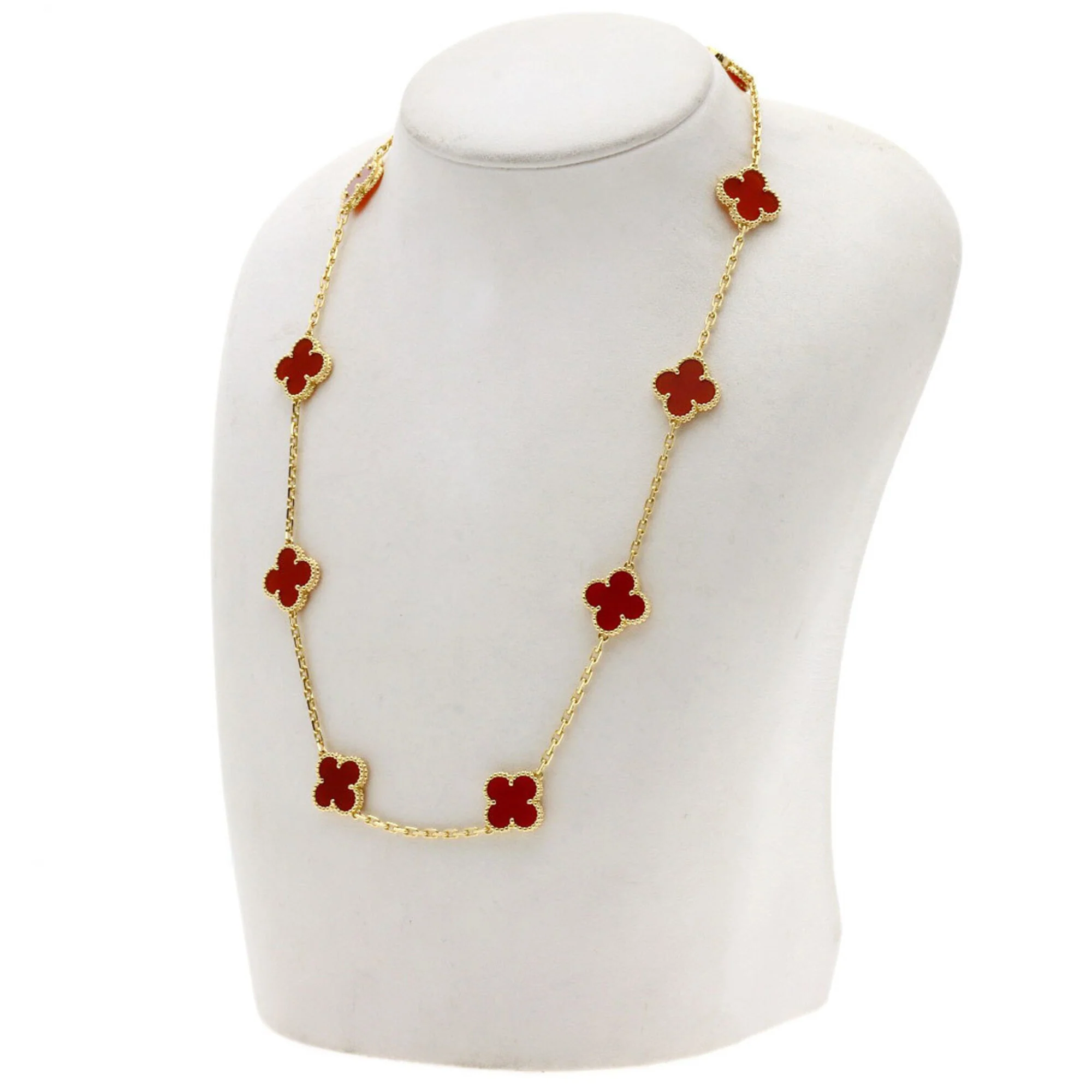Vintage Alhambra Pendant Necklace 18K Yellow Gold and Carnelian - Image 7