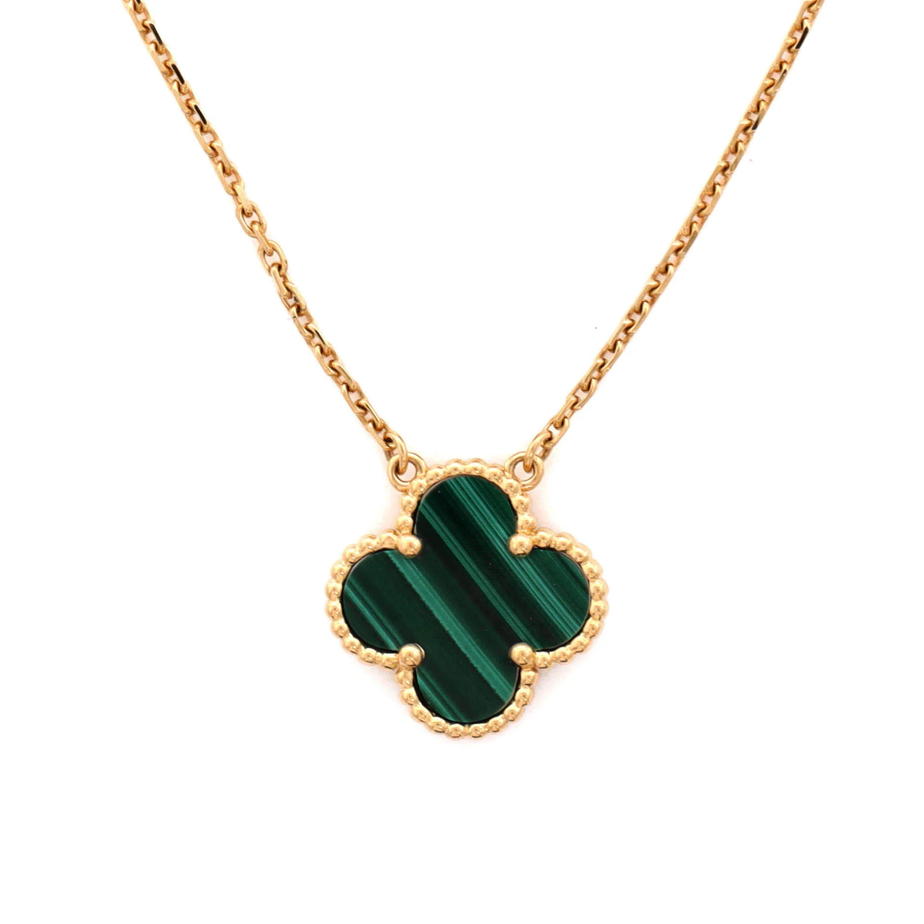 Vintage Alhambra Pendant Necklace 18K Yellow Gold and Malachite - Image 3