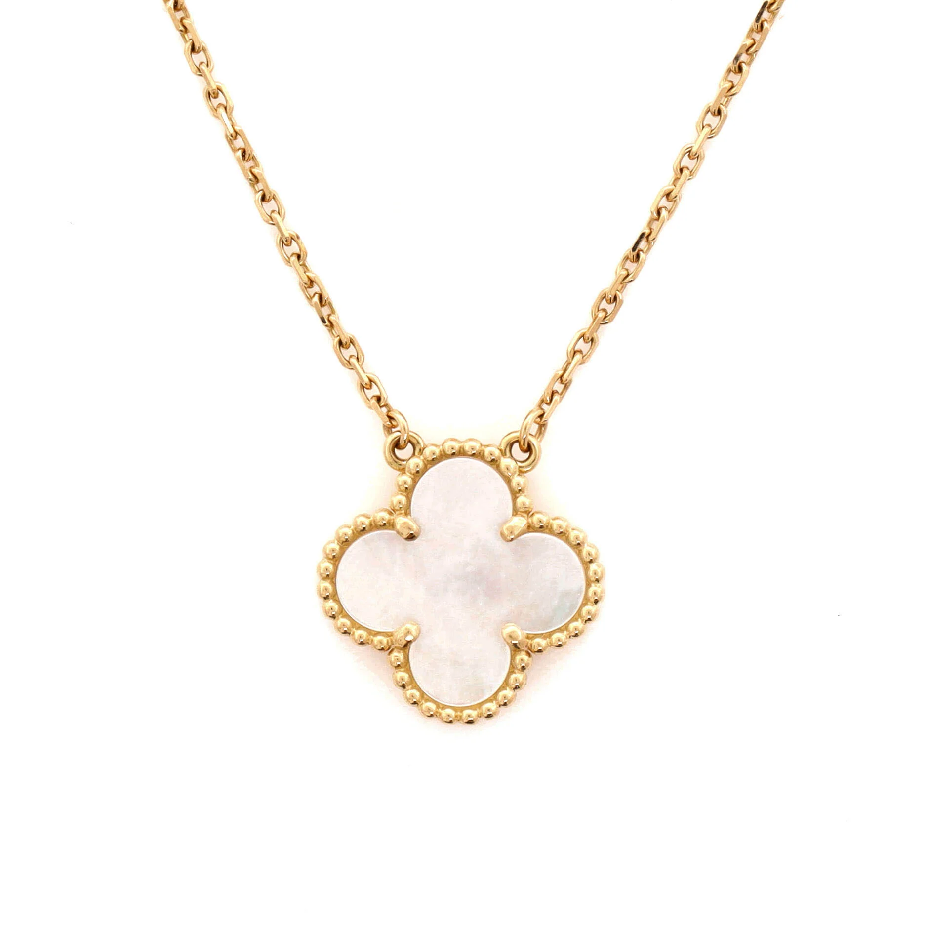 Vintage Alhambra Pendant Necklace 18K Yellow Gold and Mother of Pearl - Image 3