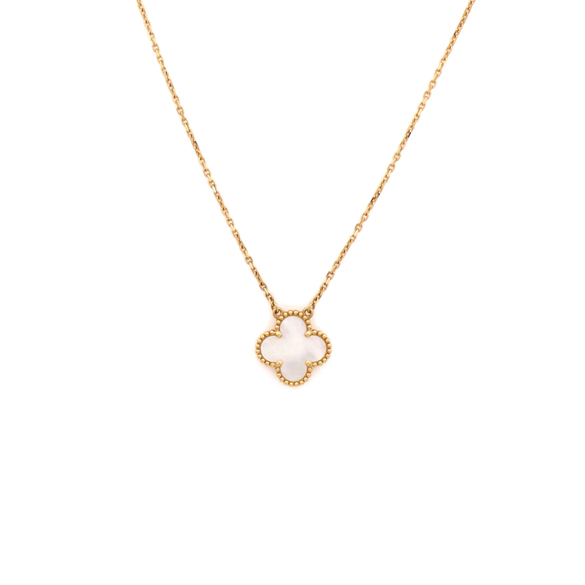 Vintage Alhambra Pendant Necklace 18K Yellow Gold and Mother of Pearl