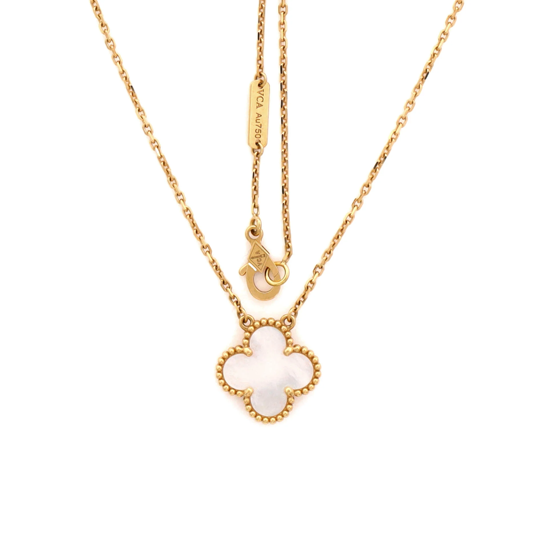 Vintage Alhambra Pendant Necklace 18K Yellow Gold and Mother of Pearl - Image 2