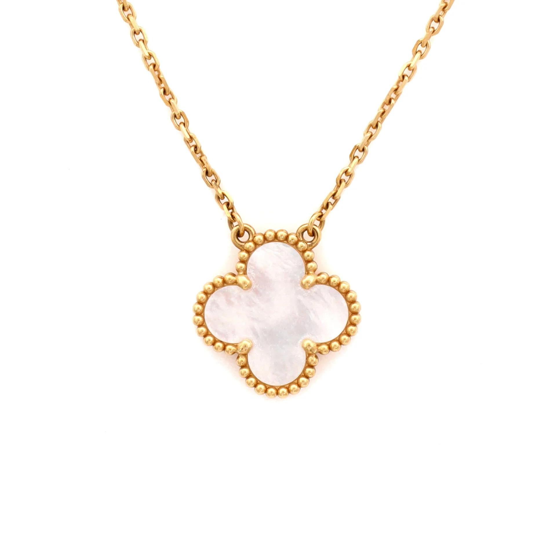 Vintage Alhambra Pendant Necklace 18K Yellow Gold and Mother of Pearl - Image 3