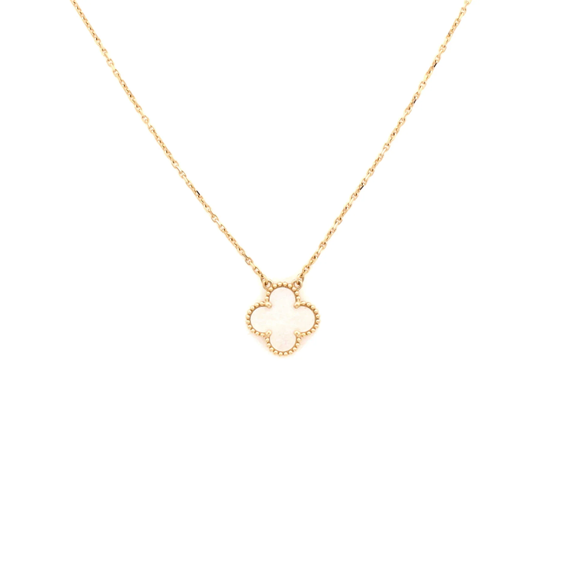 Vintage Alhambra Pendant Necklace 18K Yellow Gold and Mother of Pearl