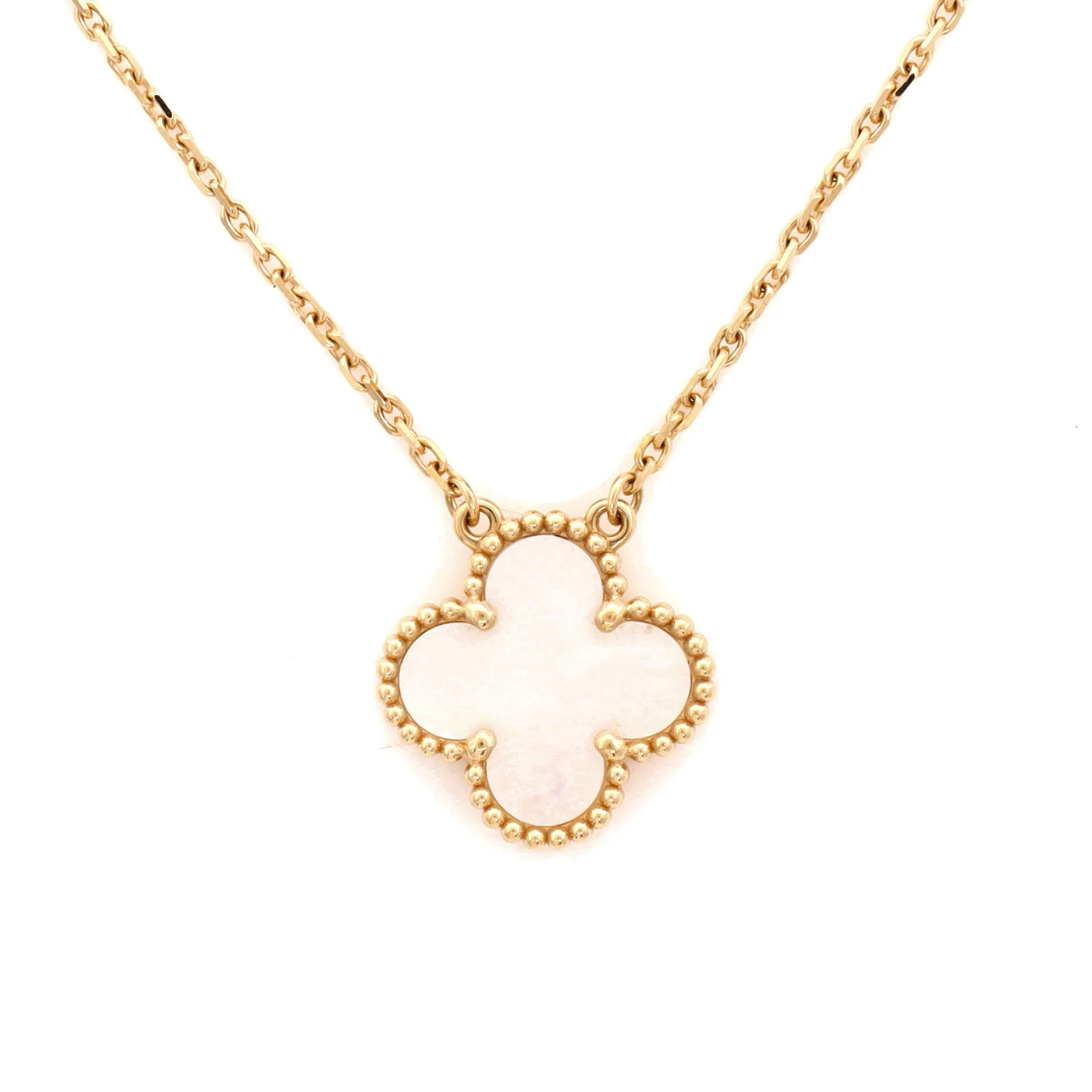 Vintage Alhambra Pendant Necklace 18K Yellow Gold and Mother of Pearl - Image 4