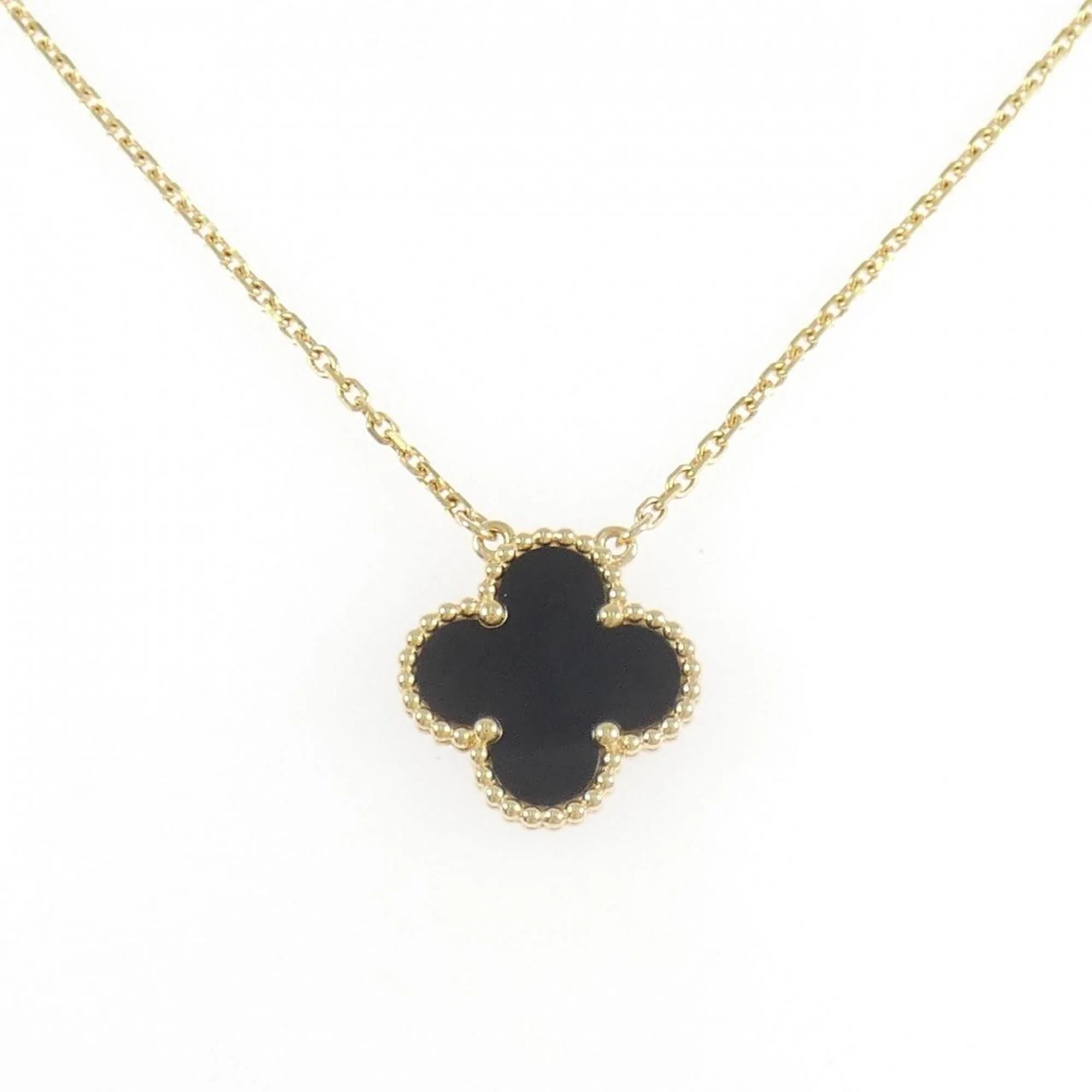 Vintage Alhambra Pendant Necklace 18K Yellow Gold and Onyx