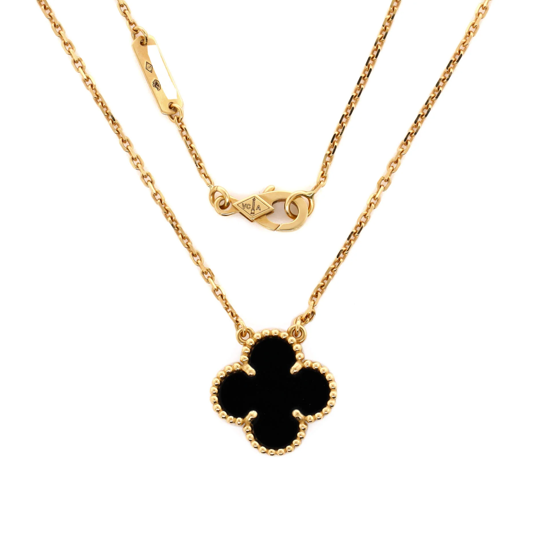 Vintage Alhambra Pendant Necklace 18K Yellow Gold and Onyx - Image 3