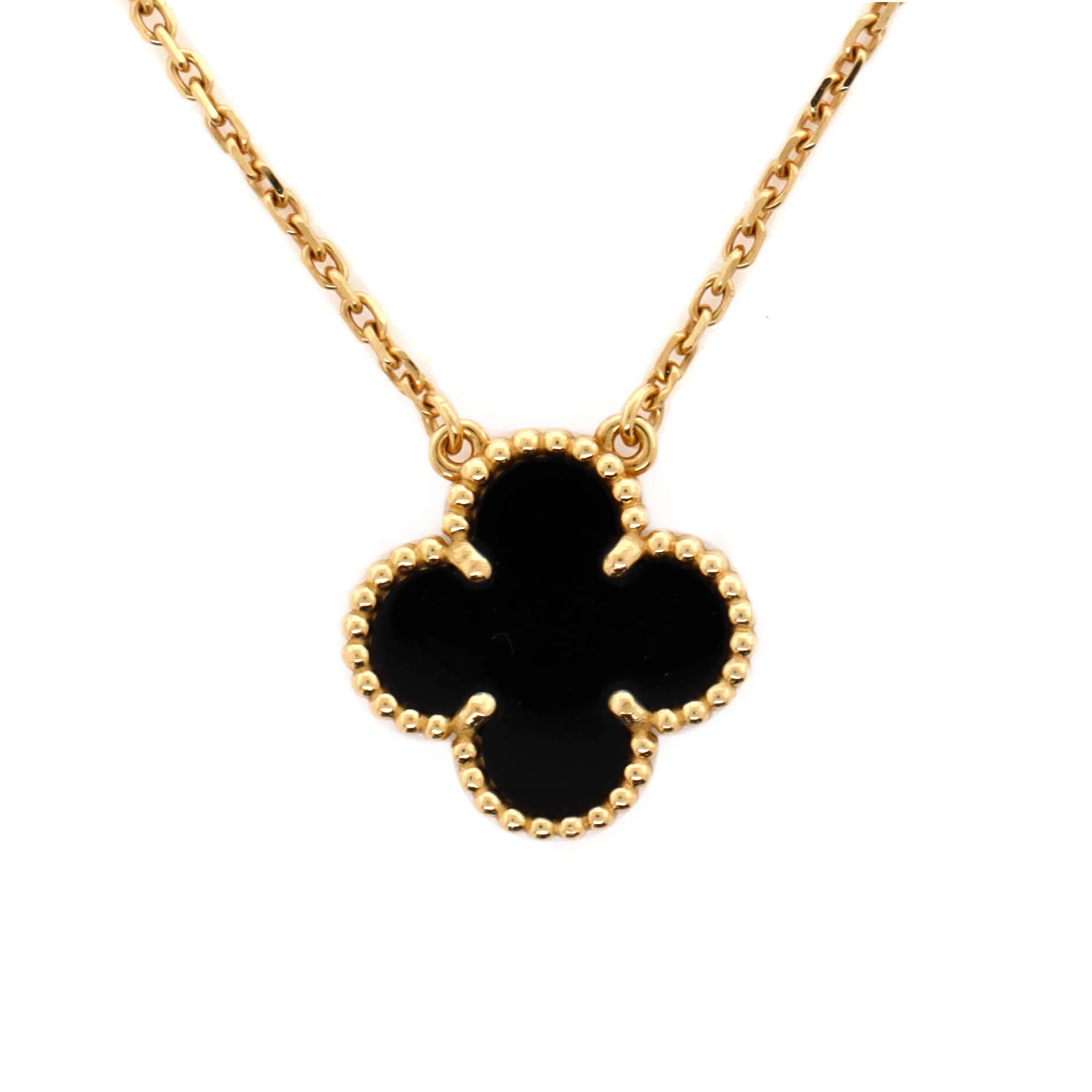 Vintage Alhambra Pendant Necklace 18K Yellow Gold and Onyx - Image 4