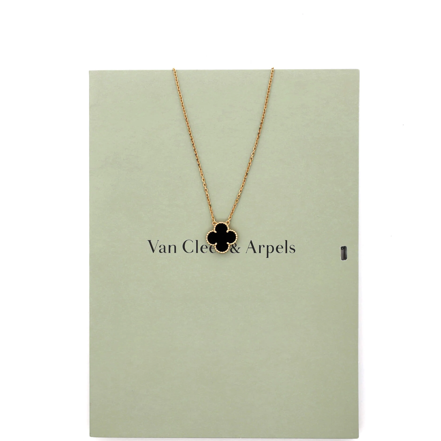 Vintage Alhambra Pendant Necklace 18K Yellow Gold and Onyx - Image 2