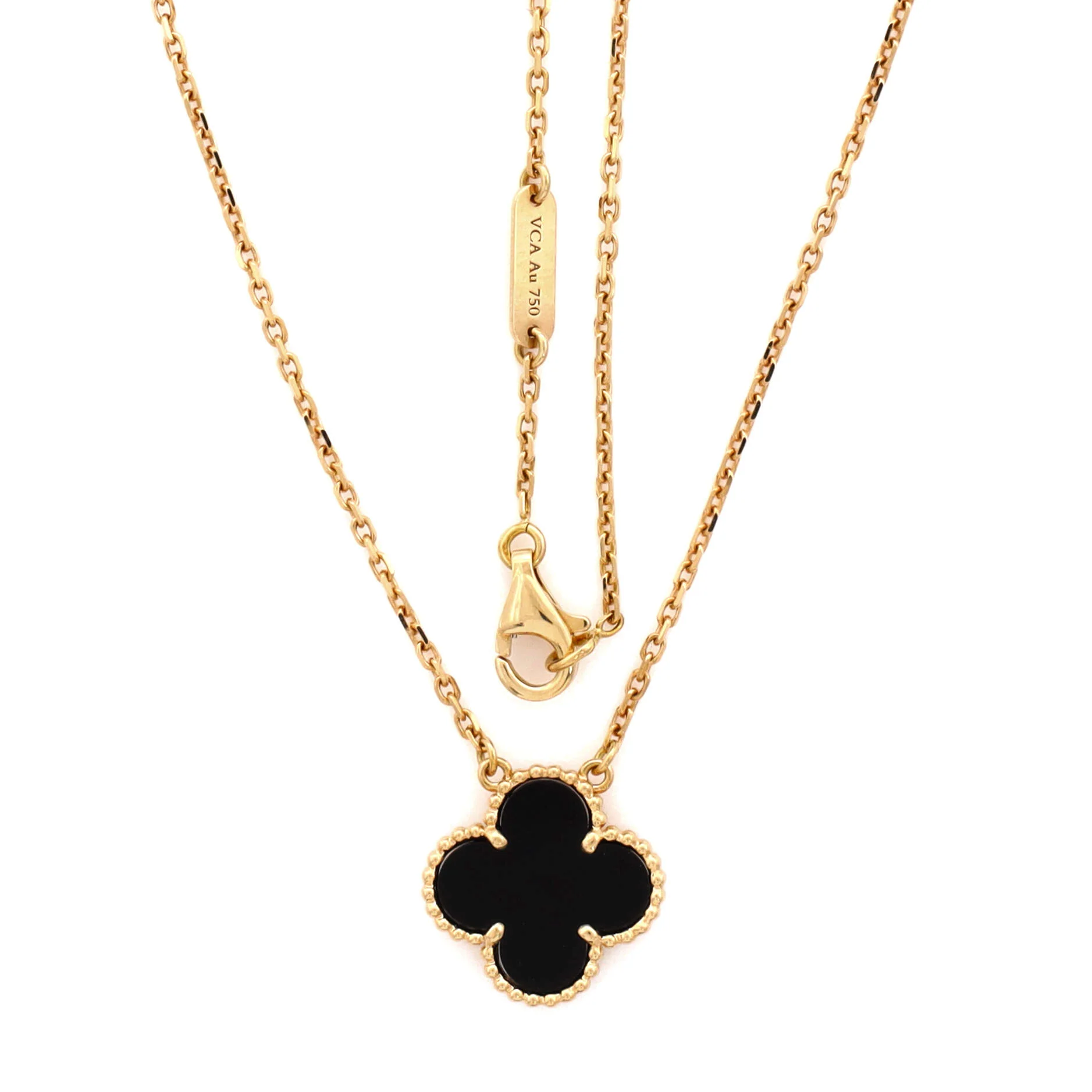 Vintage Alhambra Pendant Necklace 18K Yellow Gold and Onyx - Image 2