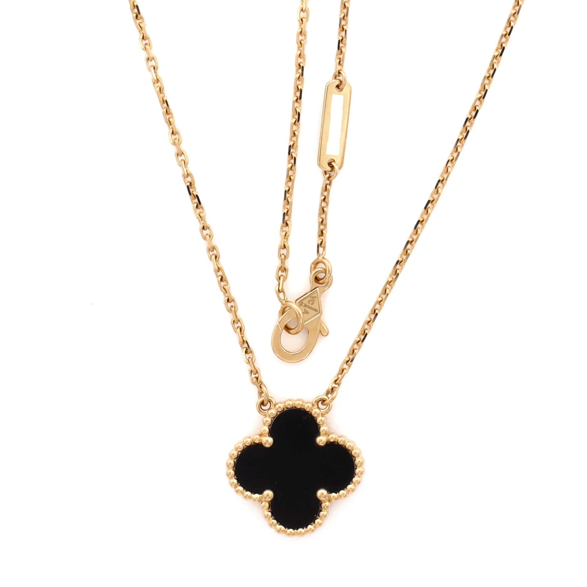 Vintage Alhambra Pendant Necklace 18K Yellow Gold and Onyx - Image 3