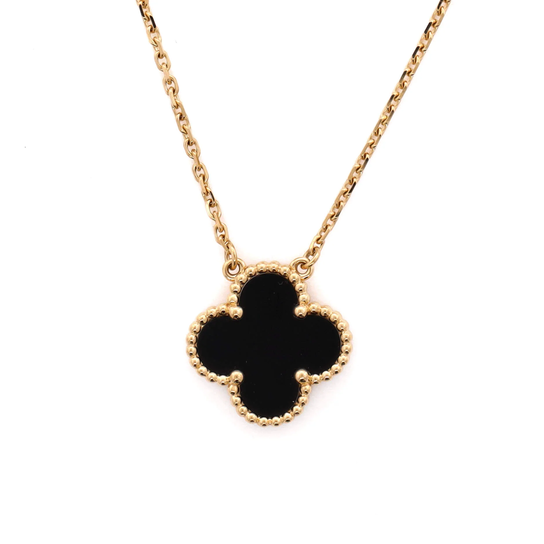 Vintage Alhambra Pendant Necklace 18K Yellow Gold and Onyx - Image 4