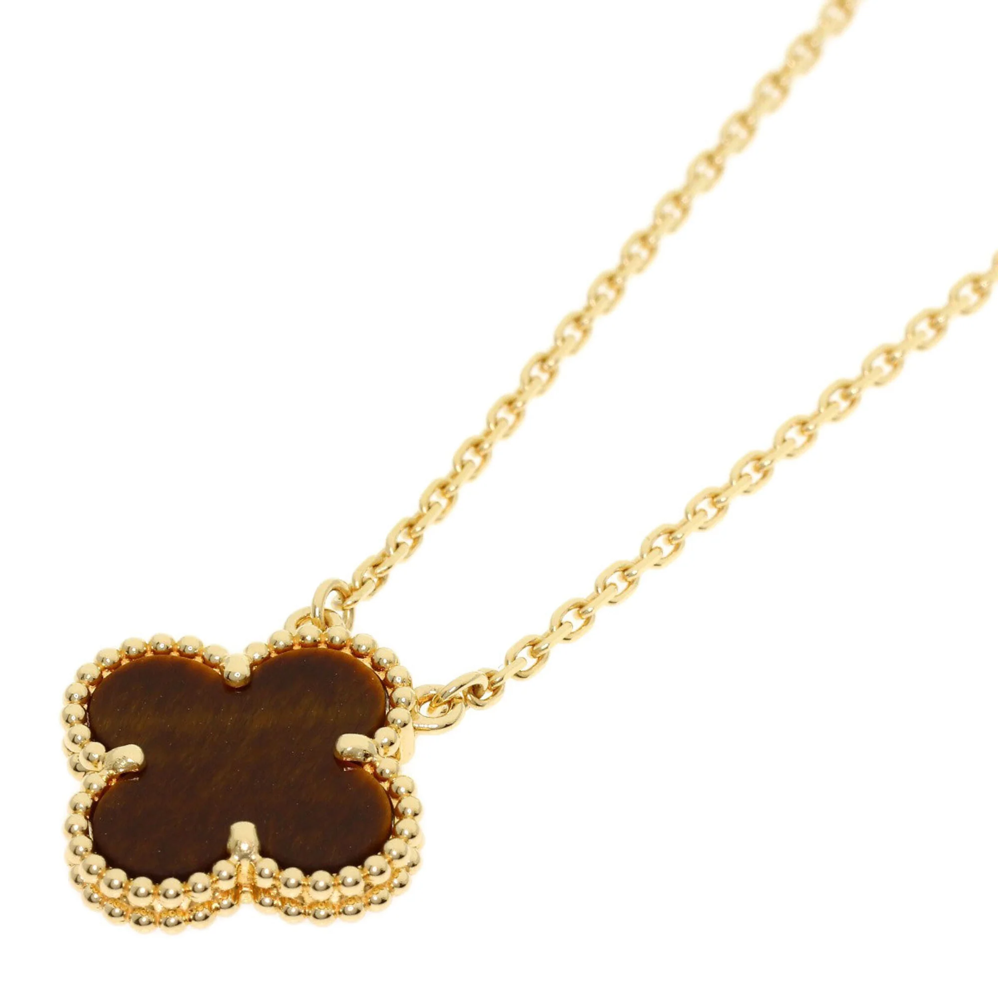 Vintage Alhambra Pendant Necklace 18K Yellow Gold and Tiger's Eye