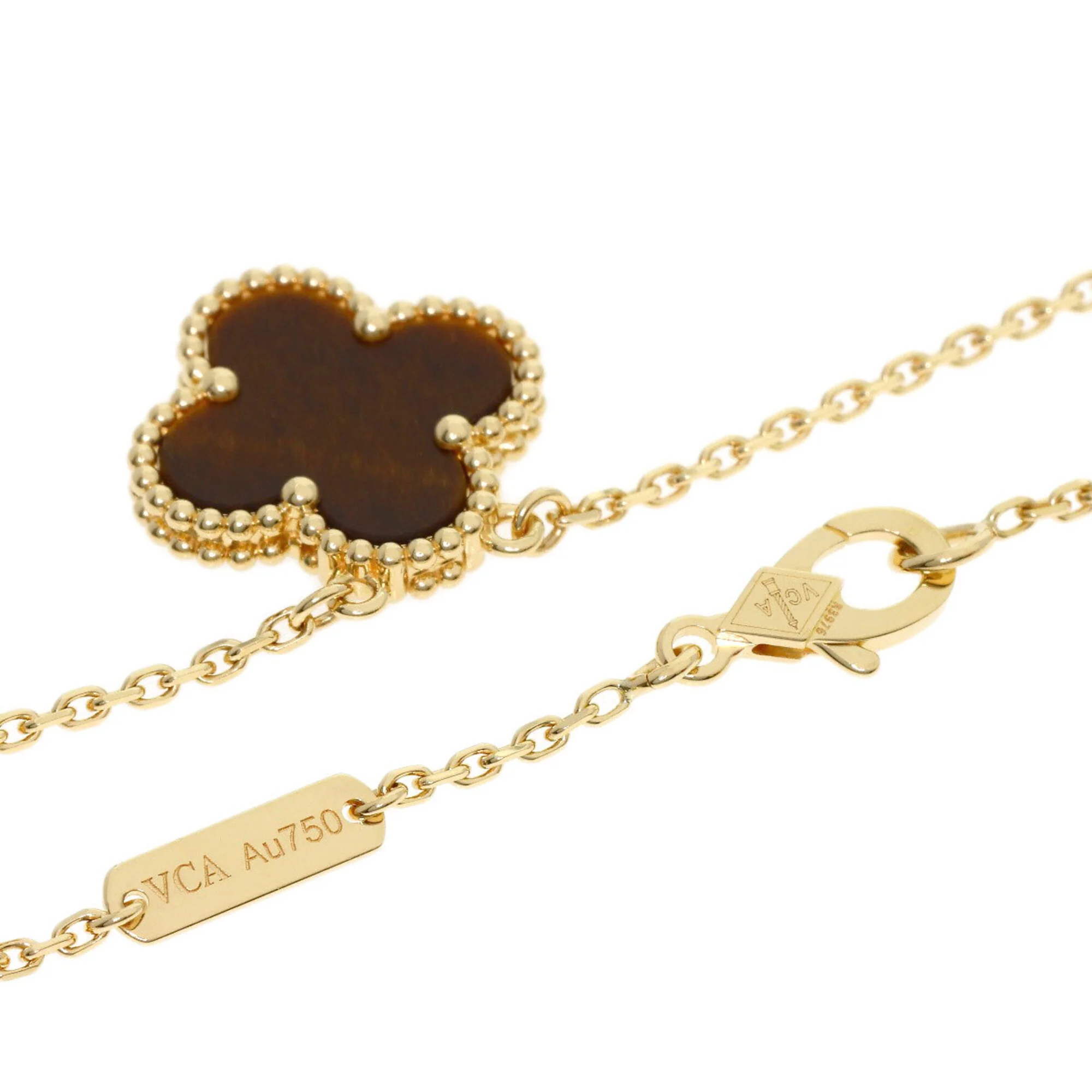 Vintage Alhambra Pendant Necklace 18K Yellow Gold and Tiger's Eye - Image 2