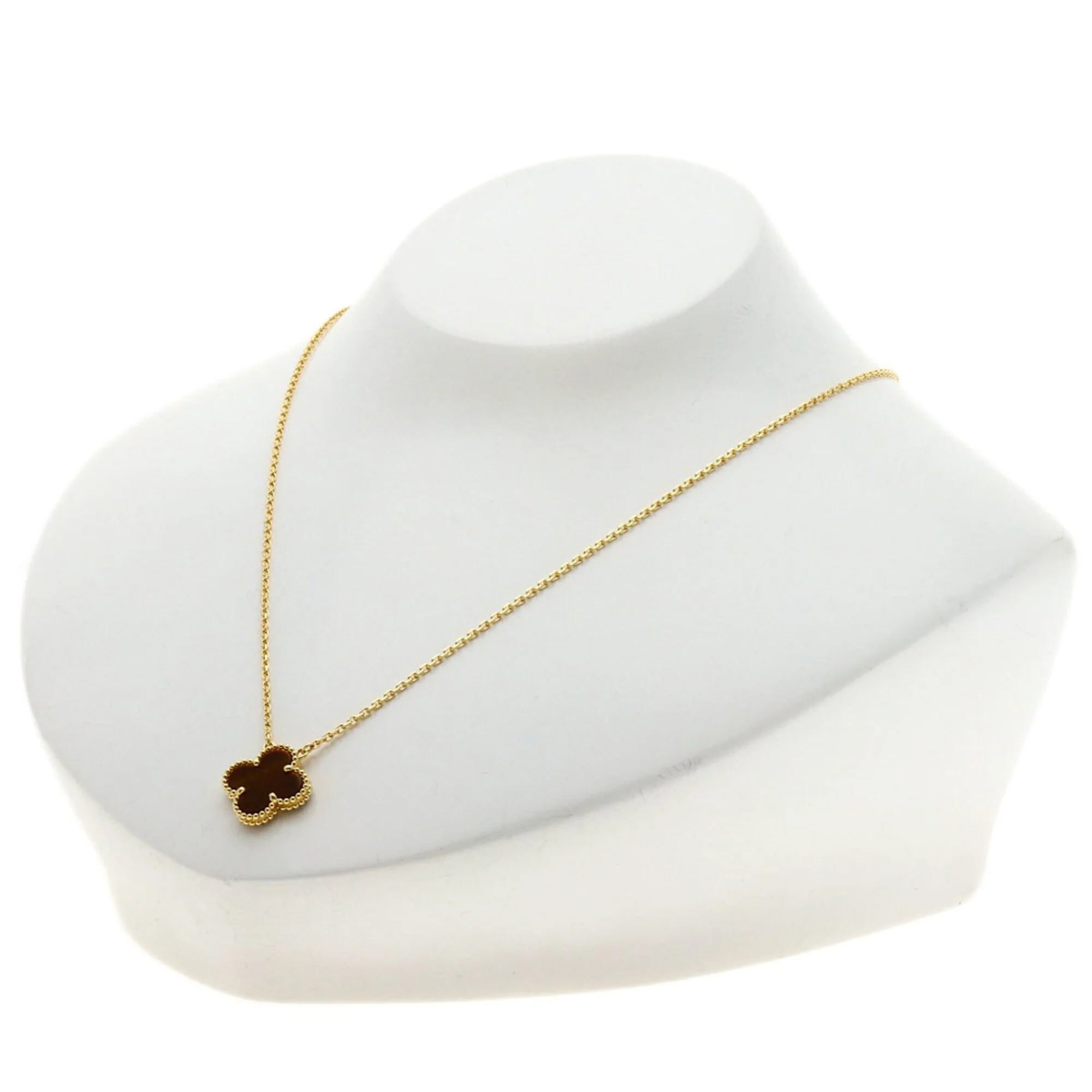 Vintage Alhambra Pendant Necklace 18K Yellow Gold and Tiger's Eye - Image 4