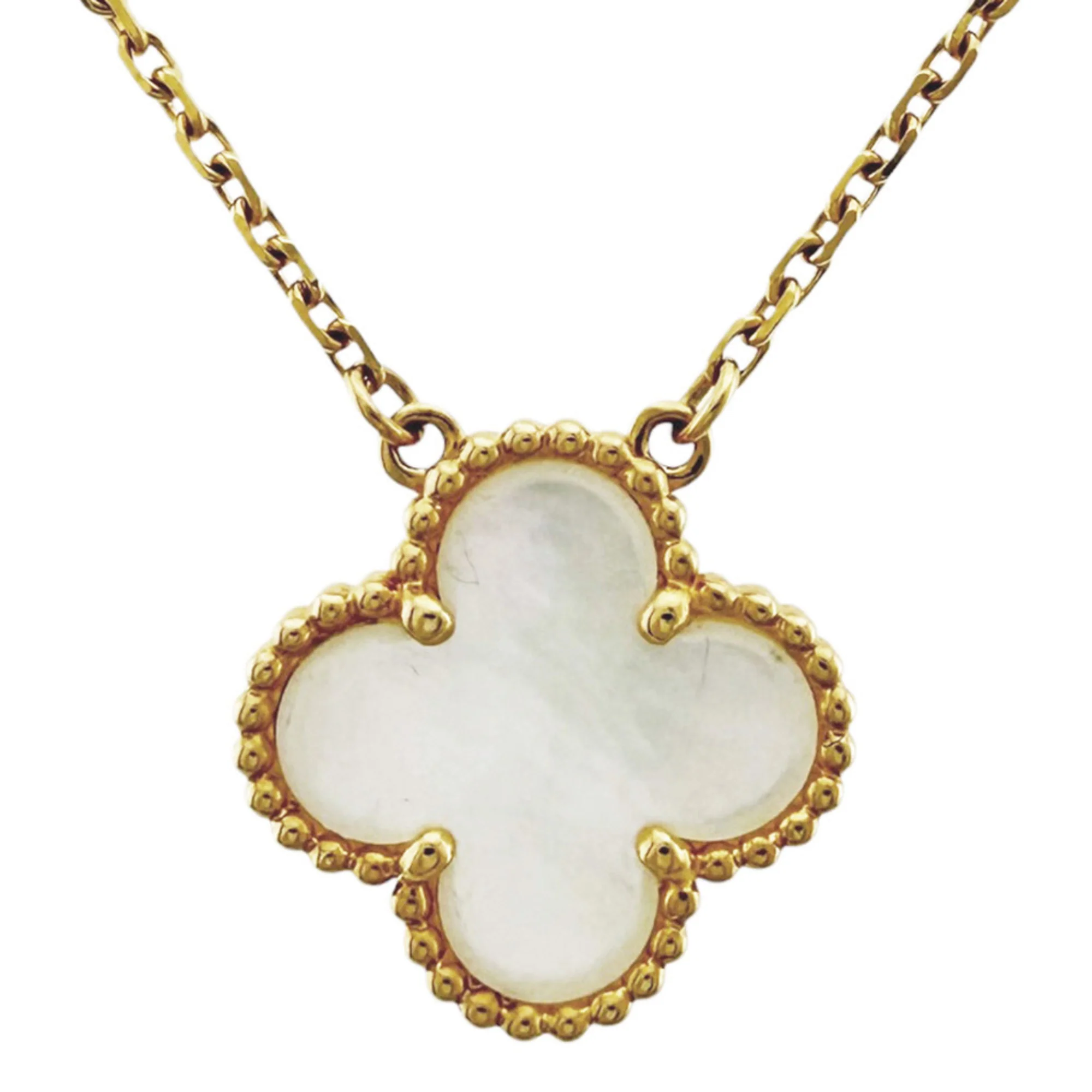 Vintage Enhambra Pendant Necklace 18K Yellow Gold and Mother of Pearl