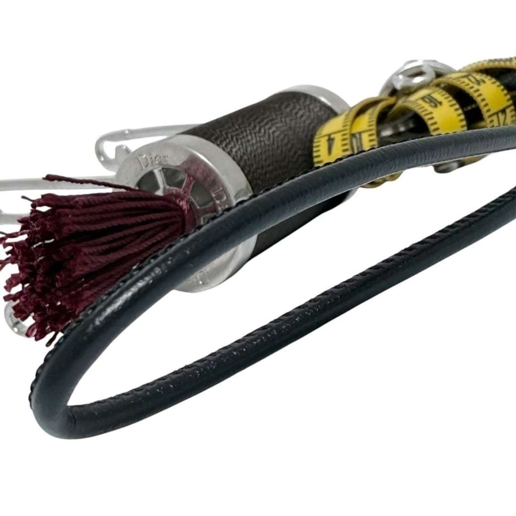Bag Charm Brass and Leather Black Dark Brown Silver Handbag Charm - Image 7