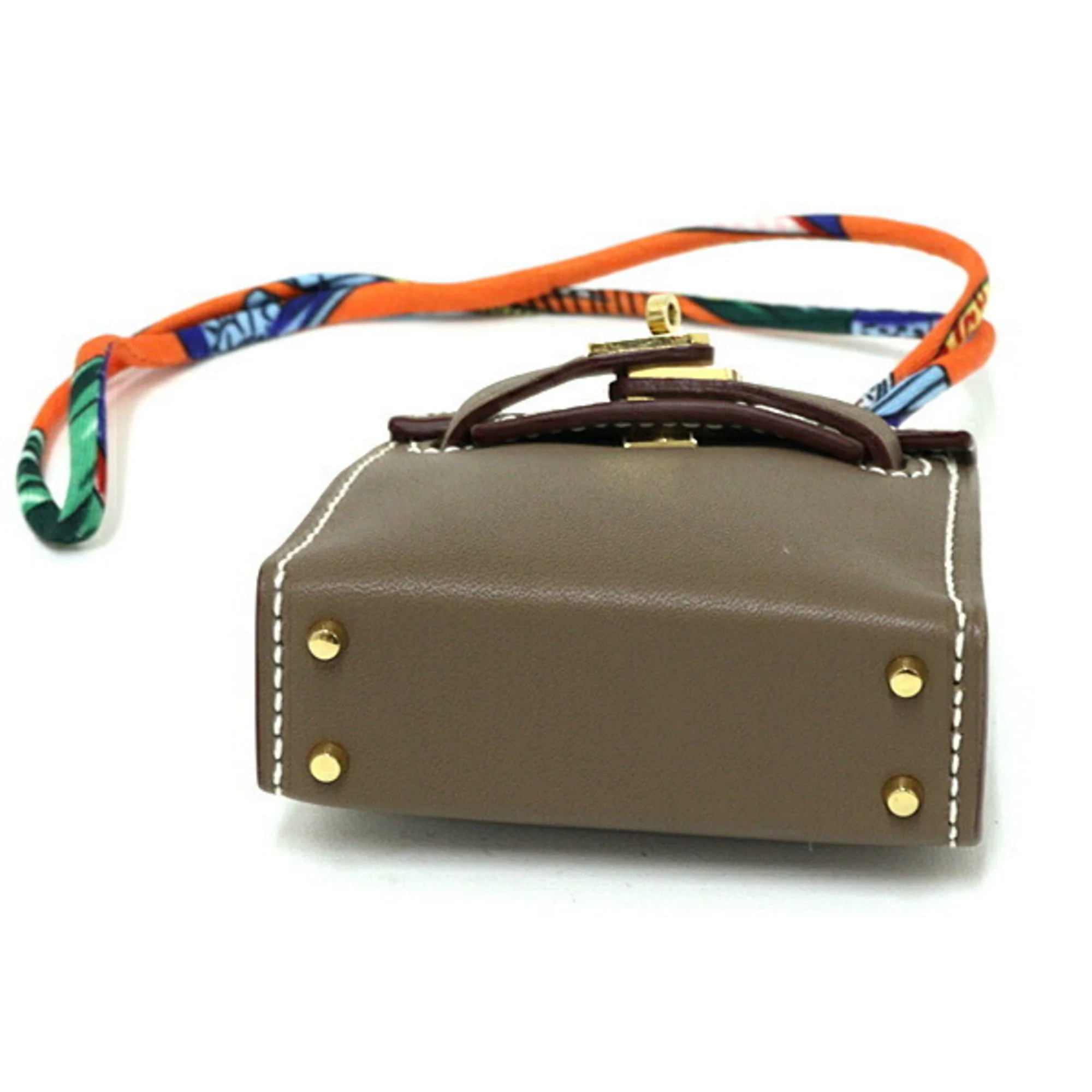 Charm Silk and Tadelakt Leather Etoupe Gray and Orange Handbag Charm - Image 5