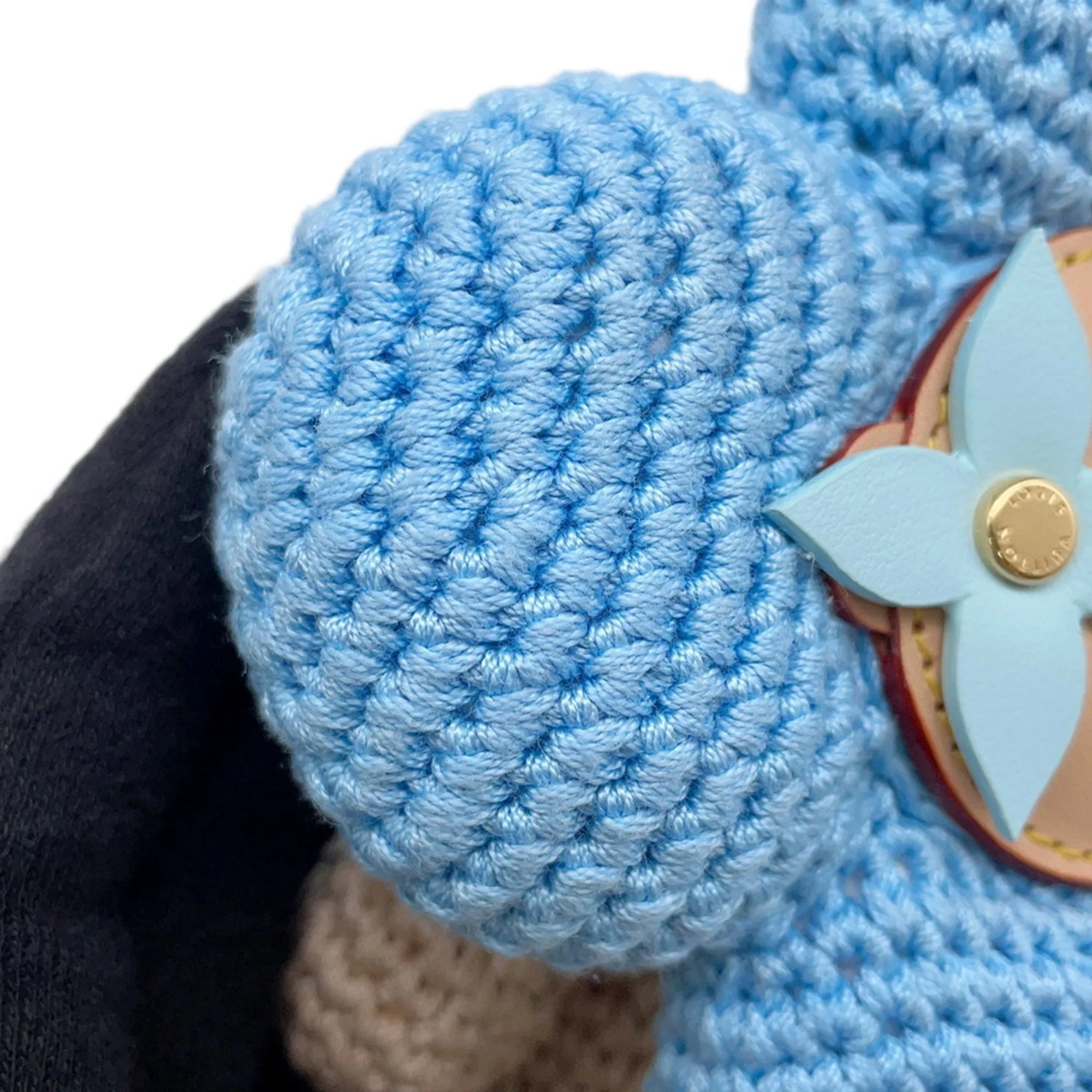 Charm Cotton and Leather Beige and Blue Handbag Charm - Image 6