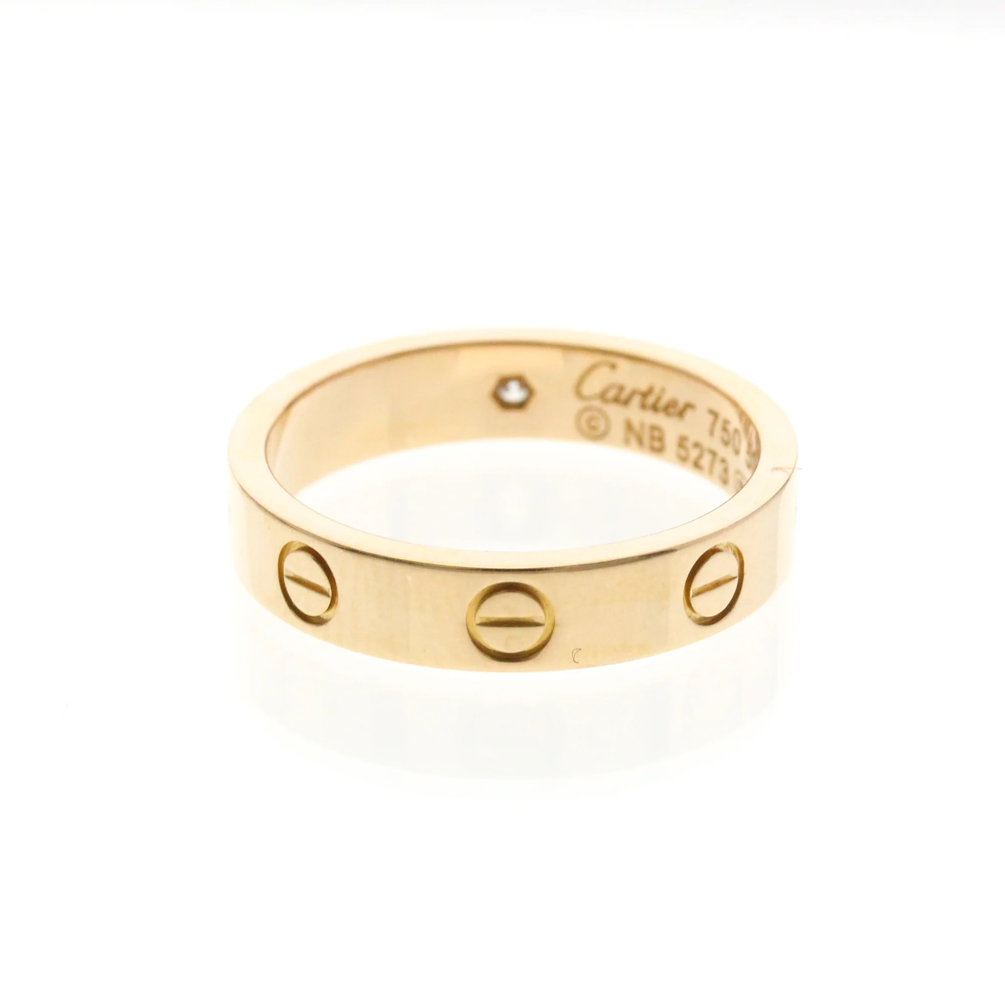 Band Ring 18K Rose Gold Mini with Diamond - Image 3