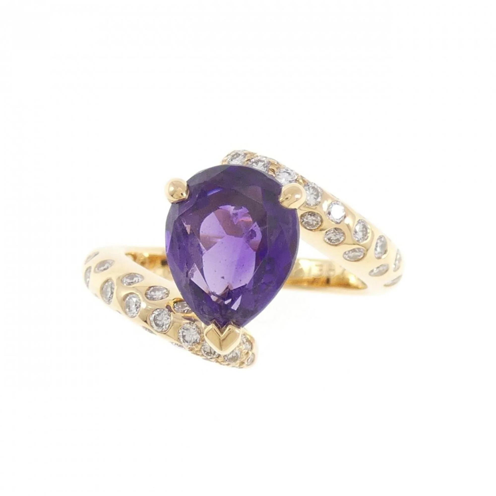 Volute Ring 18K Yellow Gold with Amethyst and Diamond - Image 2