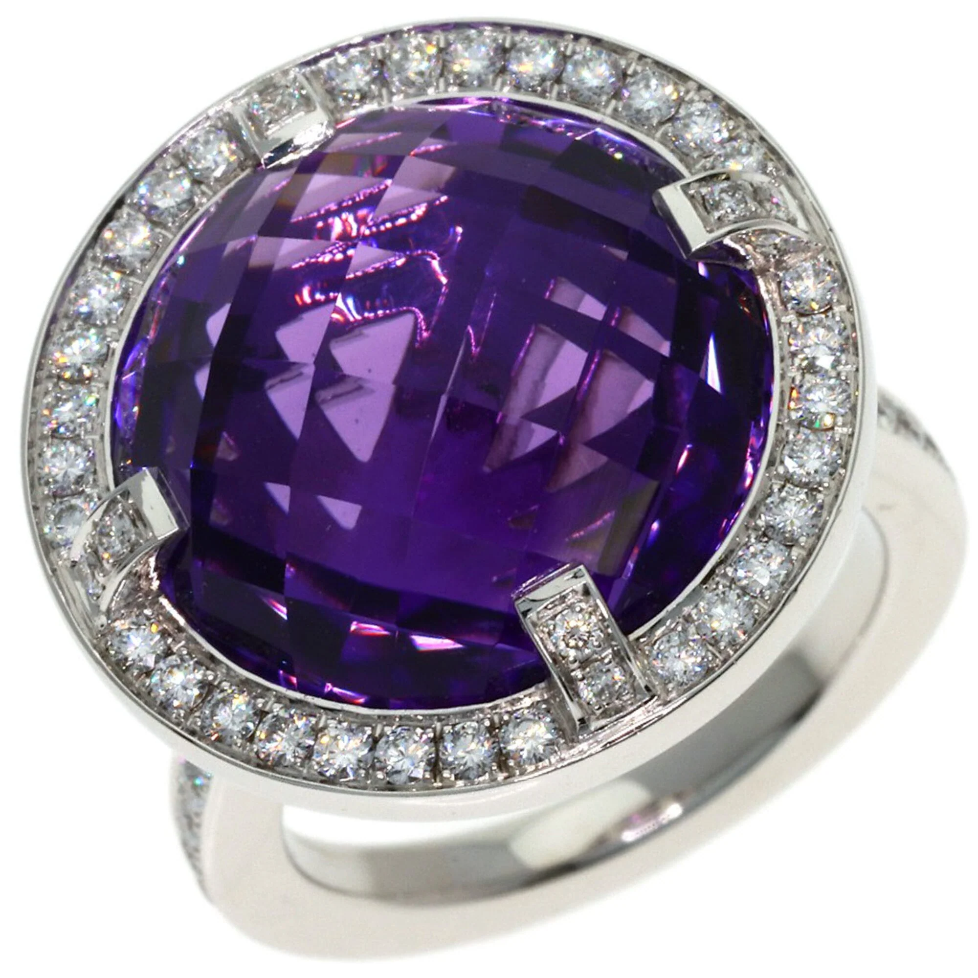 Band Ring 18K White Gold with Amethyst and Diamond - Image 2