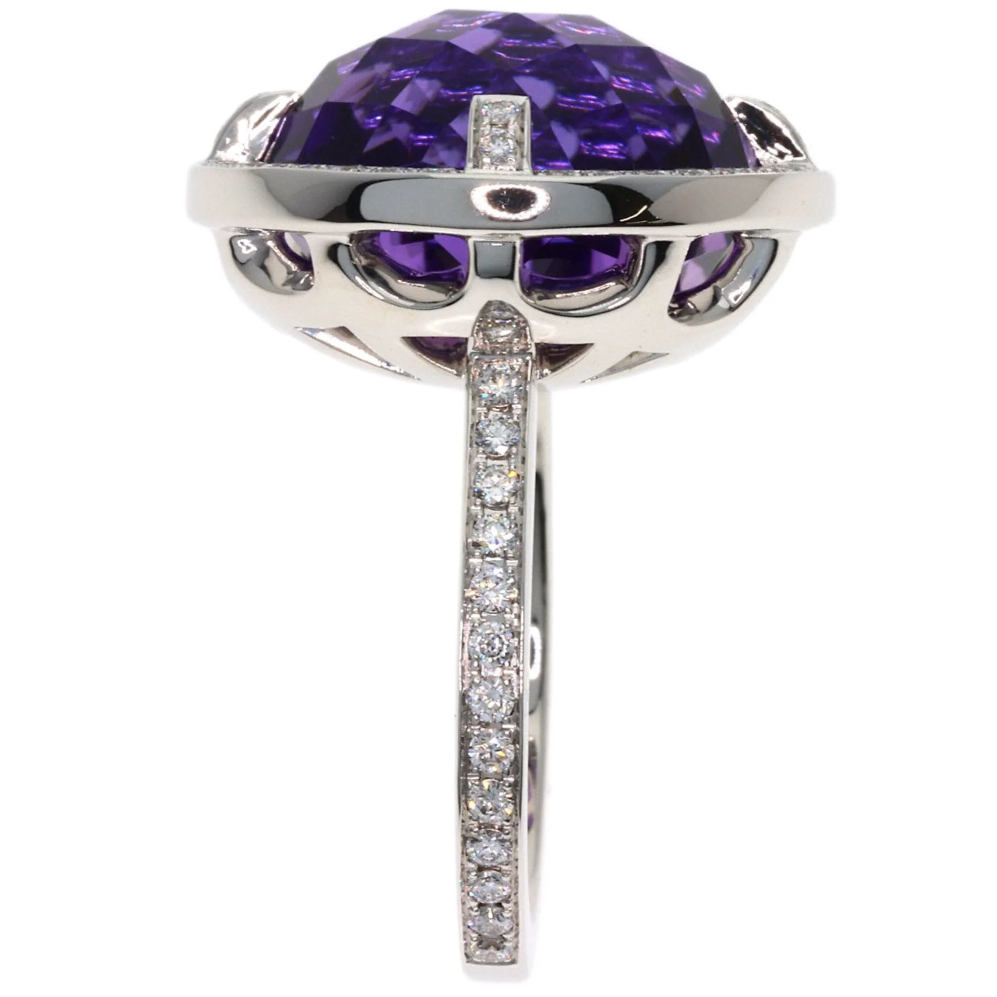 Band Ring 18K White Gold with Amethyst and Diamond - Image 3