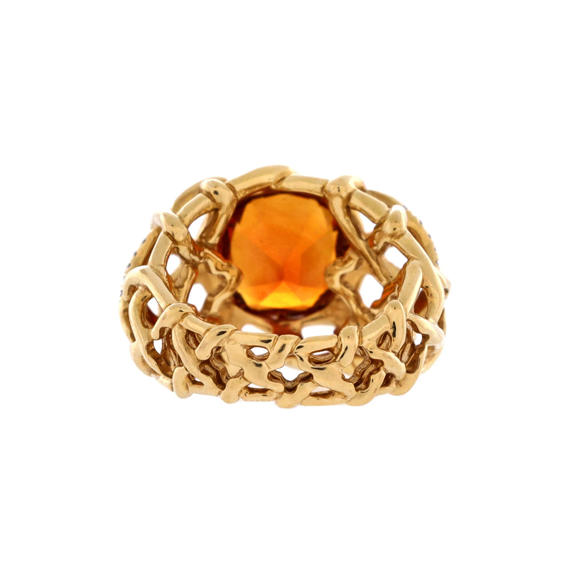 Caged Open Cocktail Ring 18K Yellow Gold with Citrine and Diamonds - Image 3